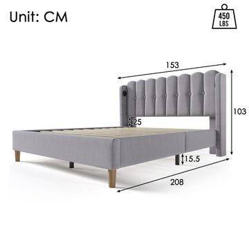 REDOM Polsterbett Einzelbett mit USB Typ C Ladefunktion (140 x 200 cm Bettgestell Massivholzbett, Bettrahmen Jugendbett), Samt
