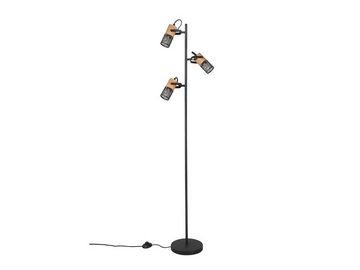 meineWunschleuchte LED Stehlampe, LED wechselbar, Warmweiß, Lampenschirm mit Holz Leselampe minimalistisch, 3-flammig Höhe 150cm