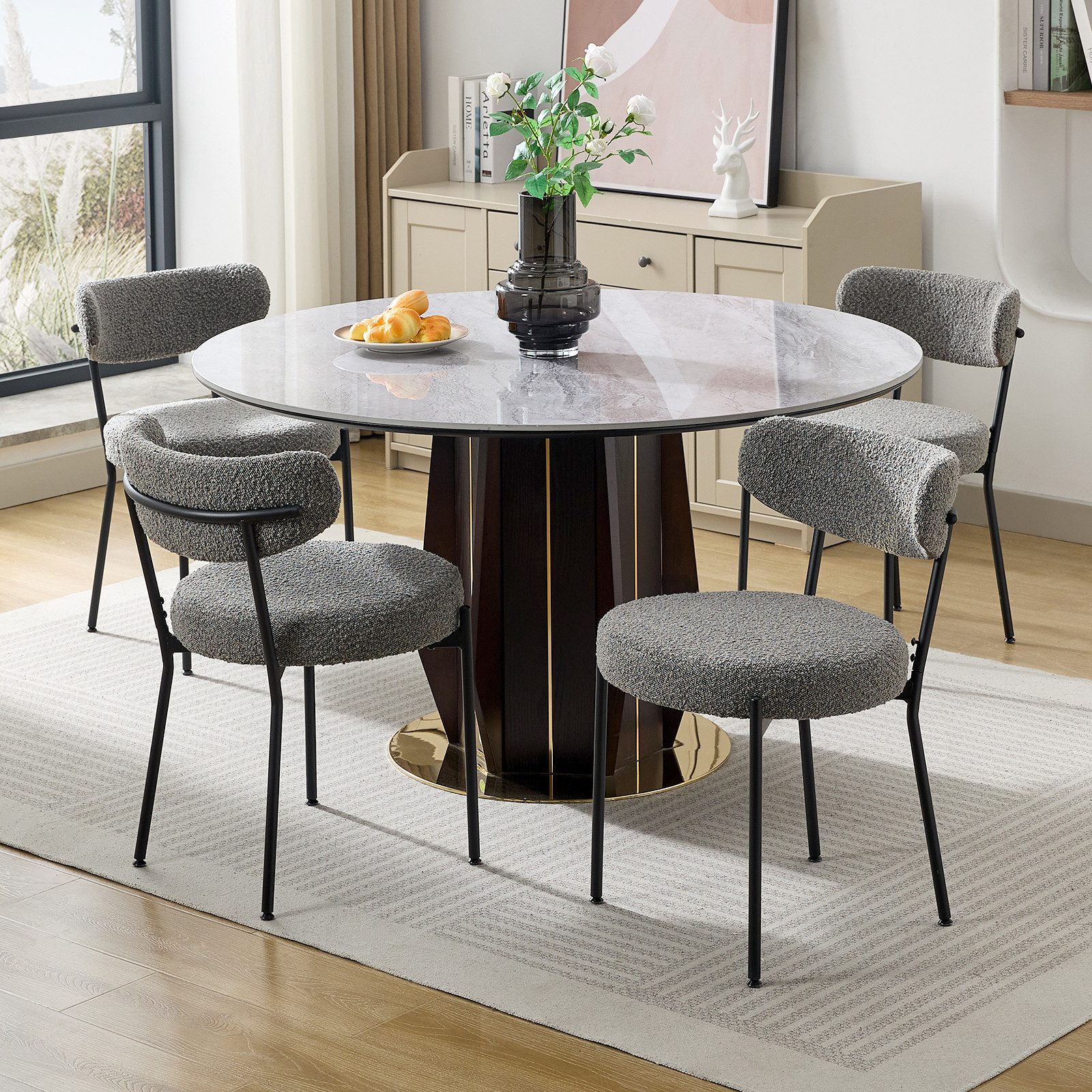 GarveeMore Esszimmerstuhl Stapelbar Polsterstühle,Küchenstühle mit Unabhängige Rückenlehne (2 St), Kleine Runde Metallseitenstühle für Esszimmer, Restaurant,Sch – Bild 3 von 4