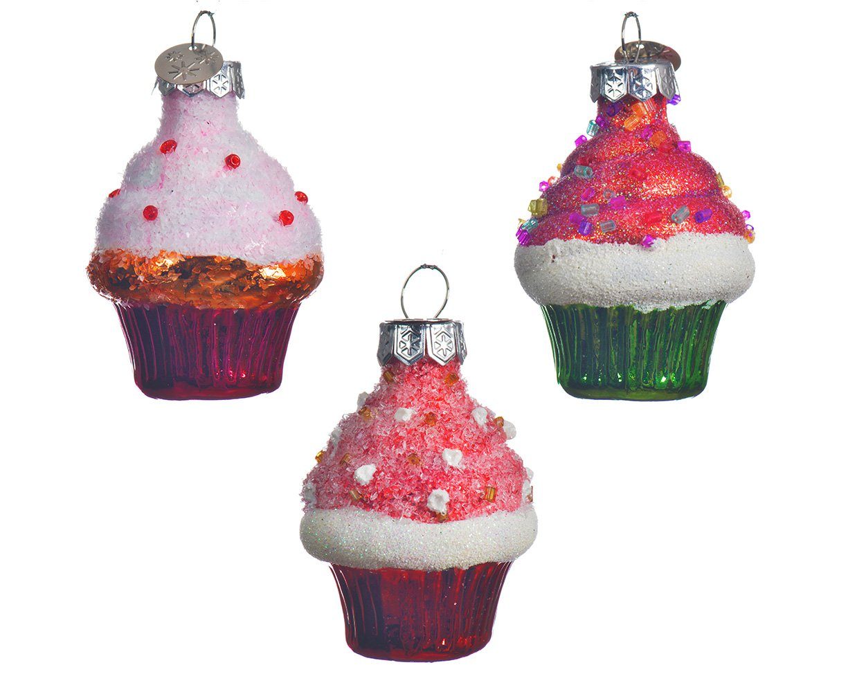 Decoris season decorations Mini Stück 6cm Christbaumschmuck Cupcakes Glas pink sortiert rosa 1 Christbaumschmuck, 
