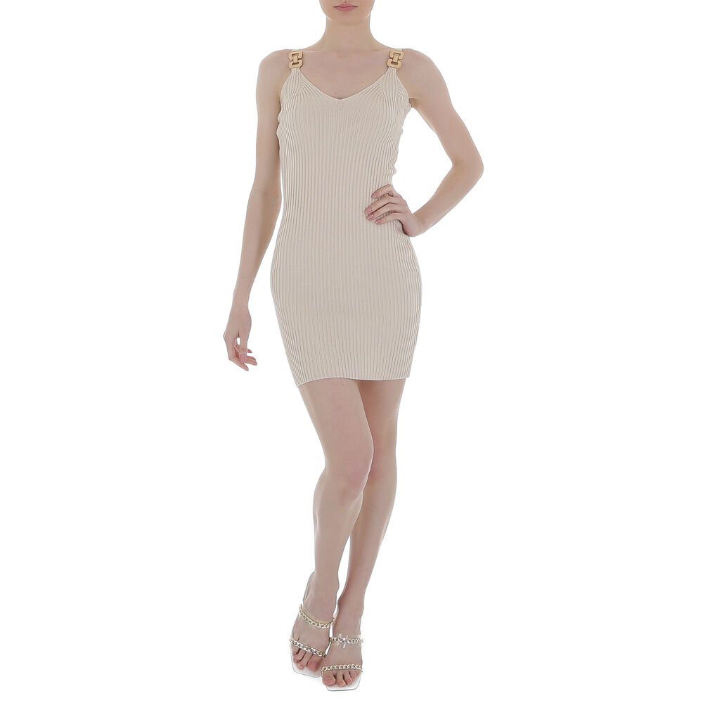 Ital-Design Strickkleid Damen Party & Clubwear Kette Stretch Strickoptik Minikleid in Beige