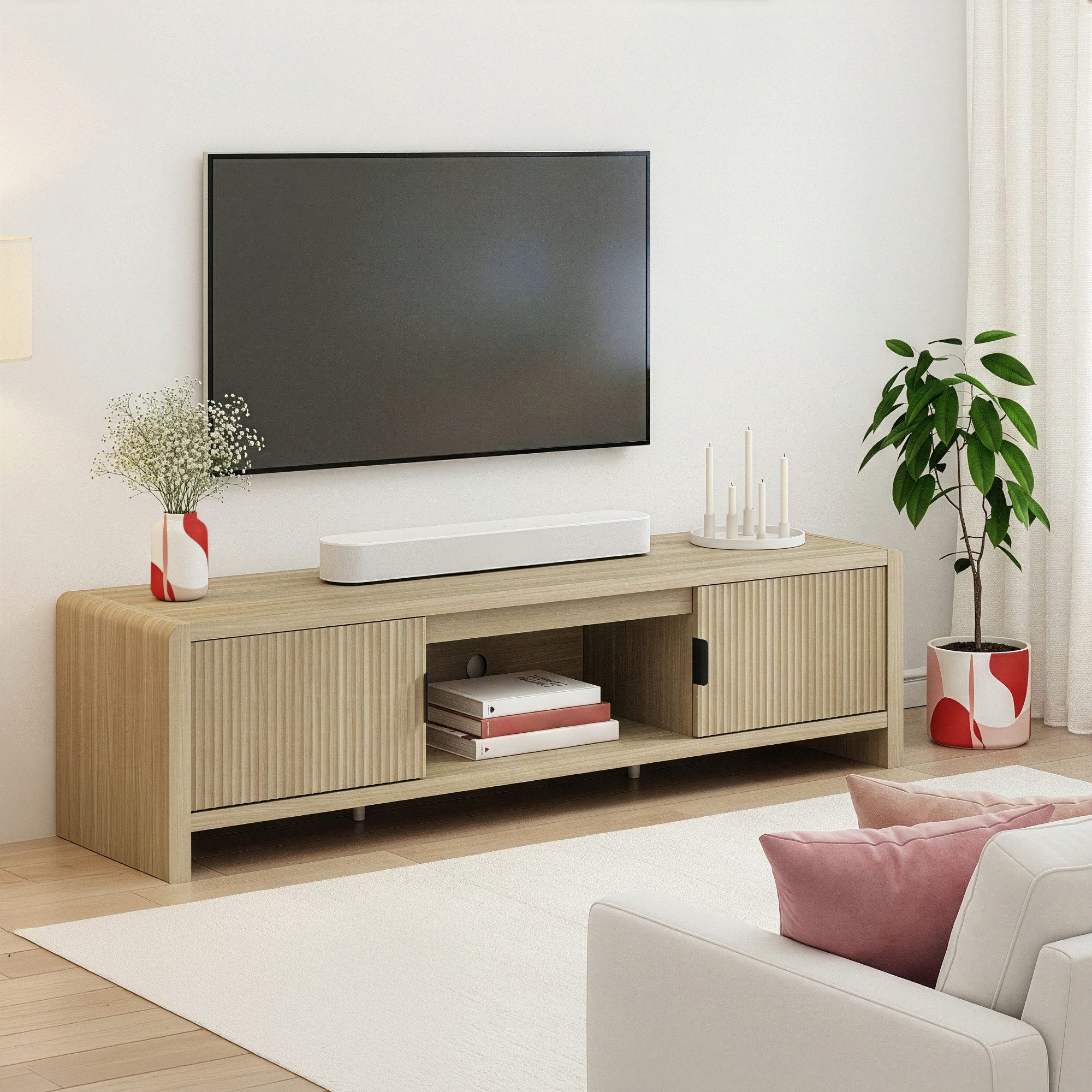 en.casa TV-Schrank »Lukkodso« mit 3 Fächern und 2 Türen 150x40x40 cm Eicheoptik – Bild 2 von 5