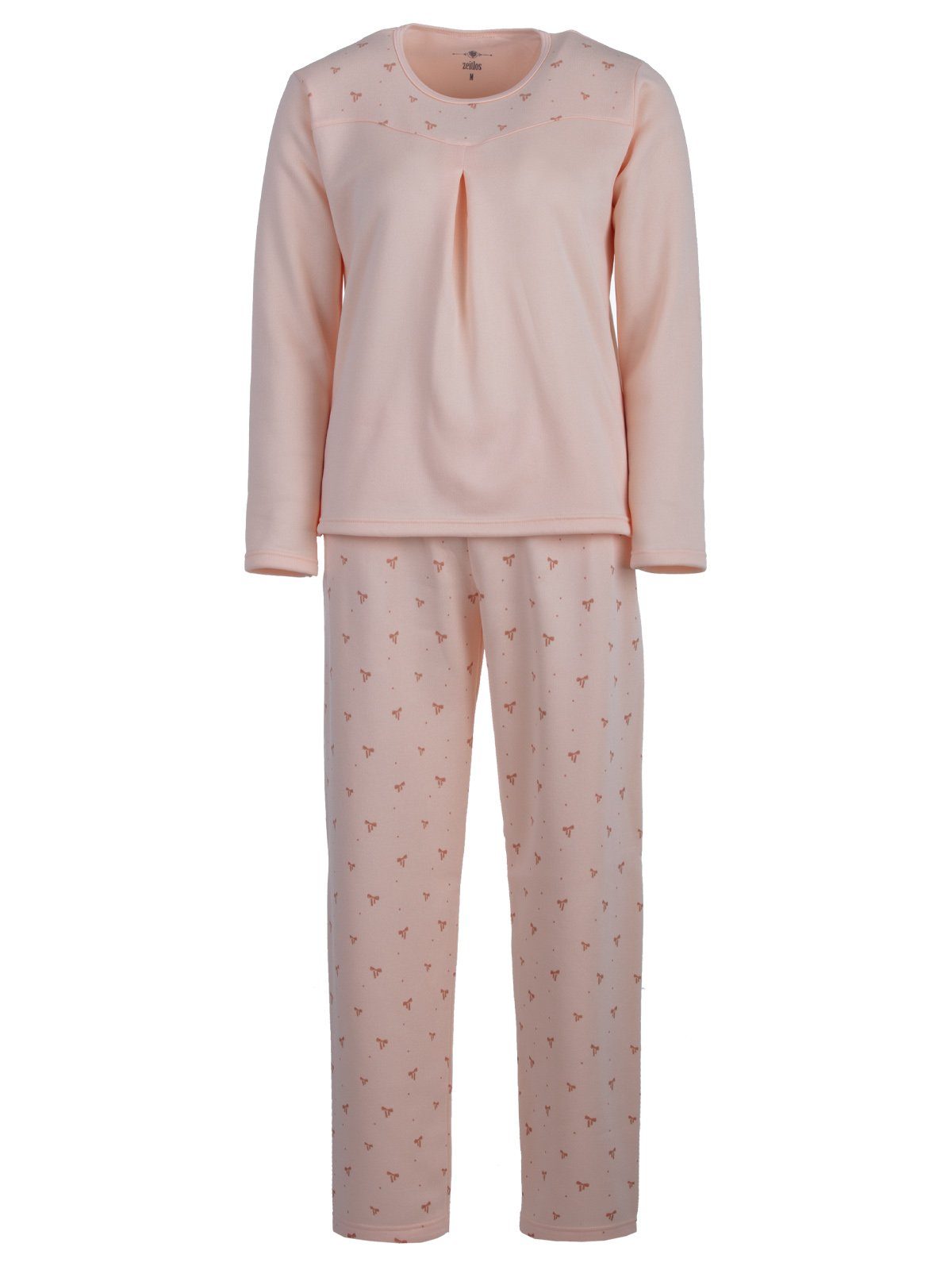 Lucky Schlafanzug Pyjama Set Thermo - Spitzendruck Schleife apricot