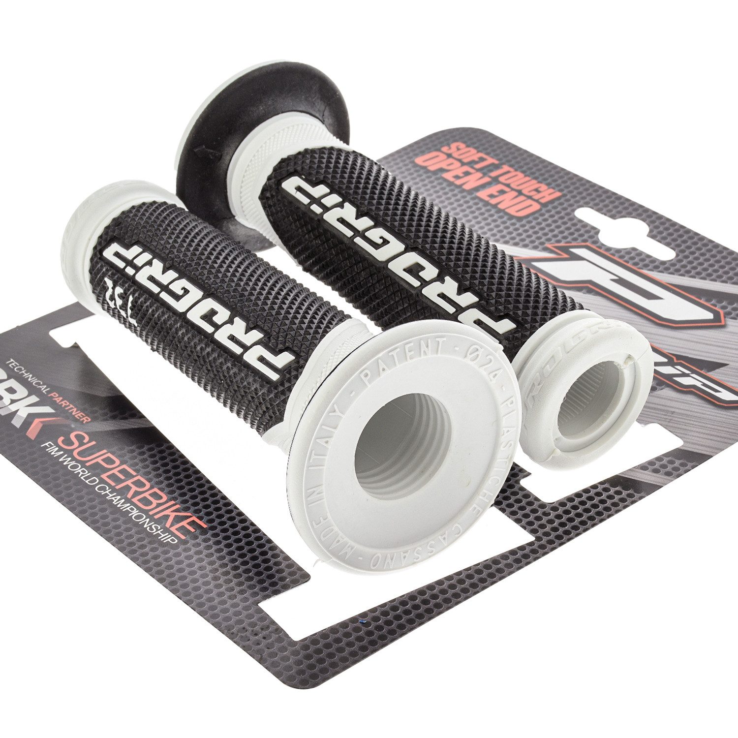 PROGRIP Fahrradlenkergriff Motorrad Lenkergriffe 732 Weiß Schwarz Gummi 22mm 25mm (Paar), für Motorrad, Roller, Scooter, Quad, Cross