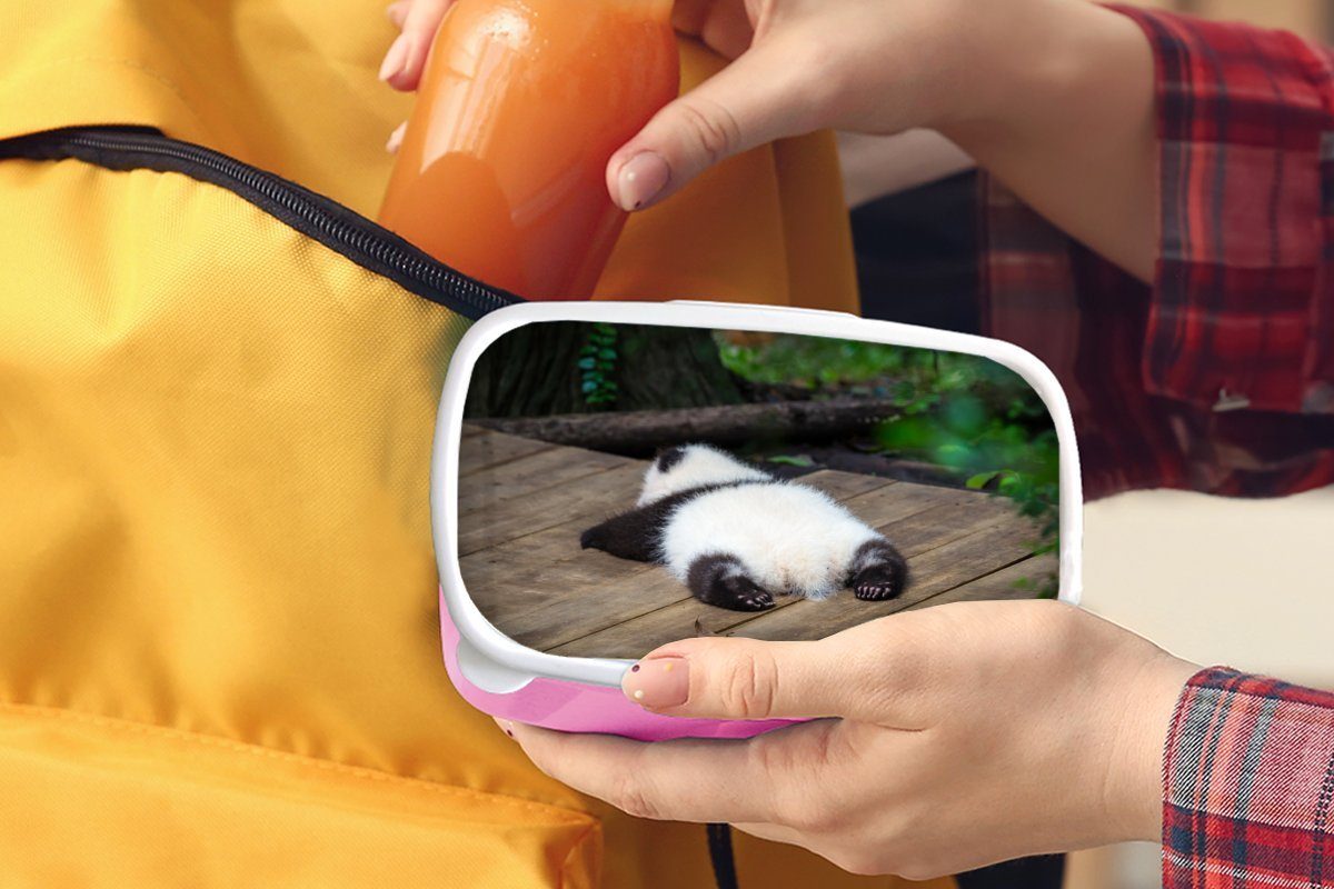 Erwachsene, Kinder, MuchoWow Mädchen, Schlafend, Kunststoff, - (2-tlg), Brotdose Lunchbox Panda Snackbox, - Kunststoff Tier für rosa Brotbox