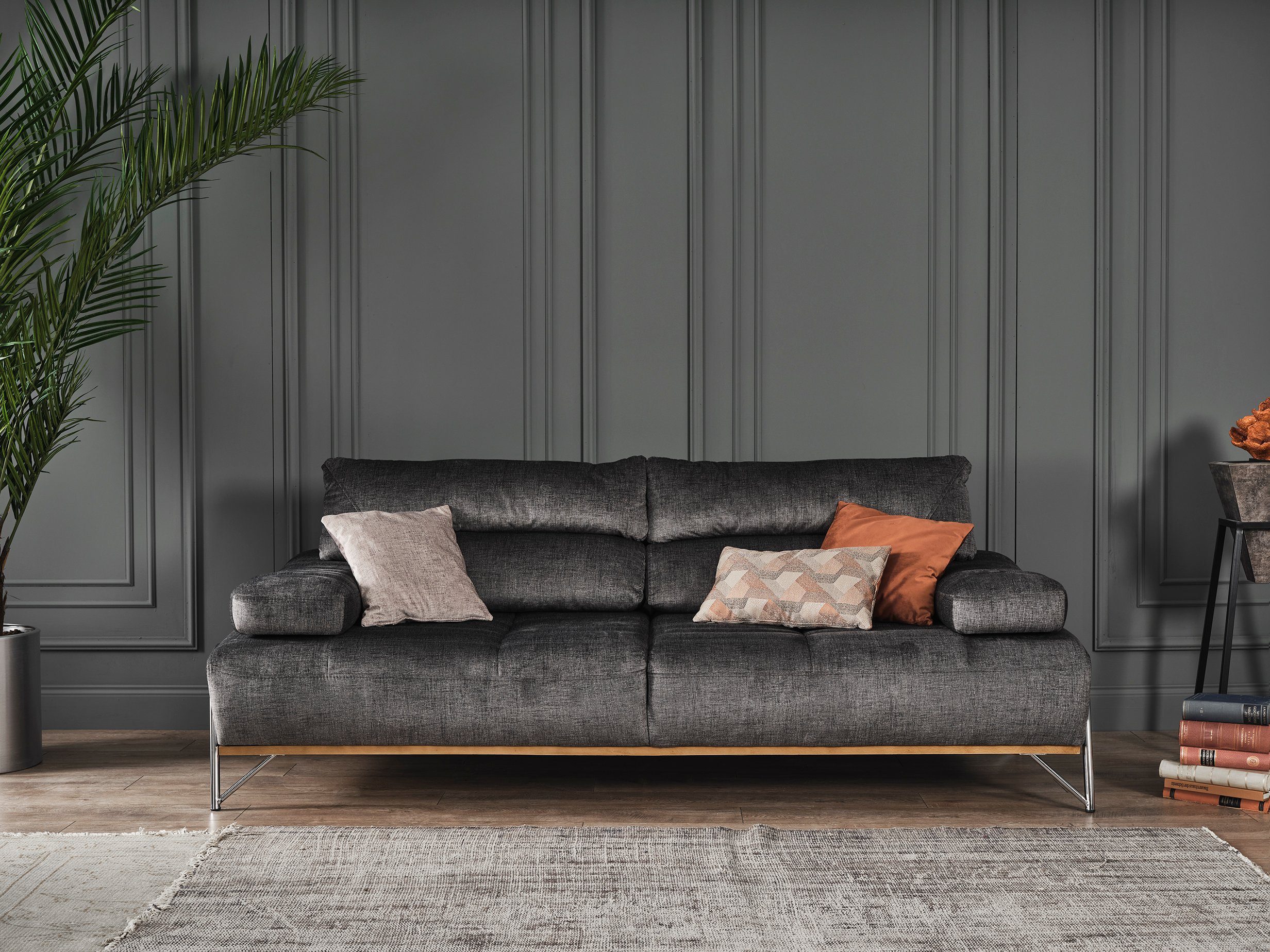 Villa Turkey, Stk. 3-Sitzer, in Polyesterstoff Silenzio, pflegeleichter (Canvasstruktur) Made Grau Möbel Quality 1 Sofa