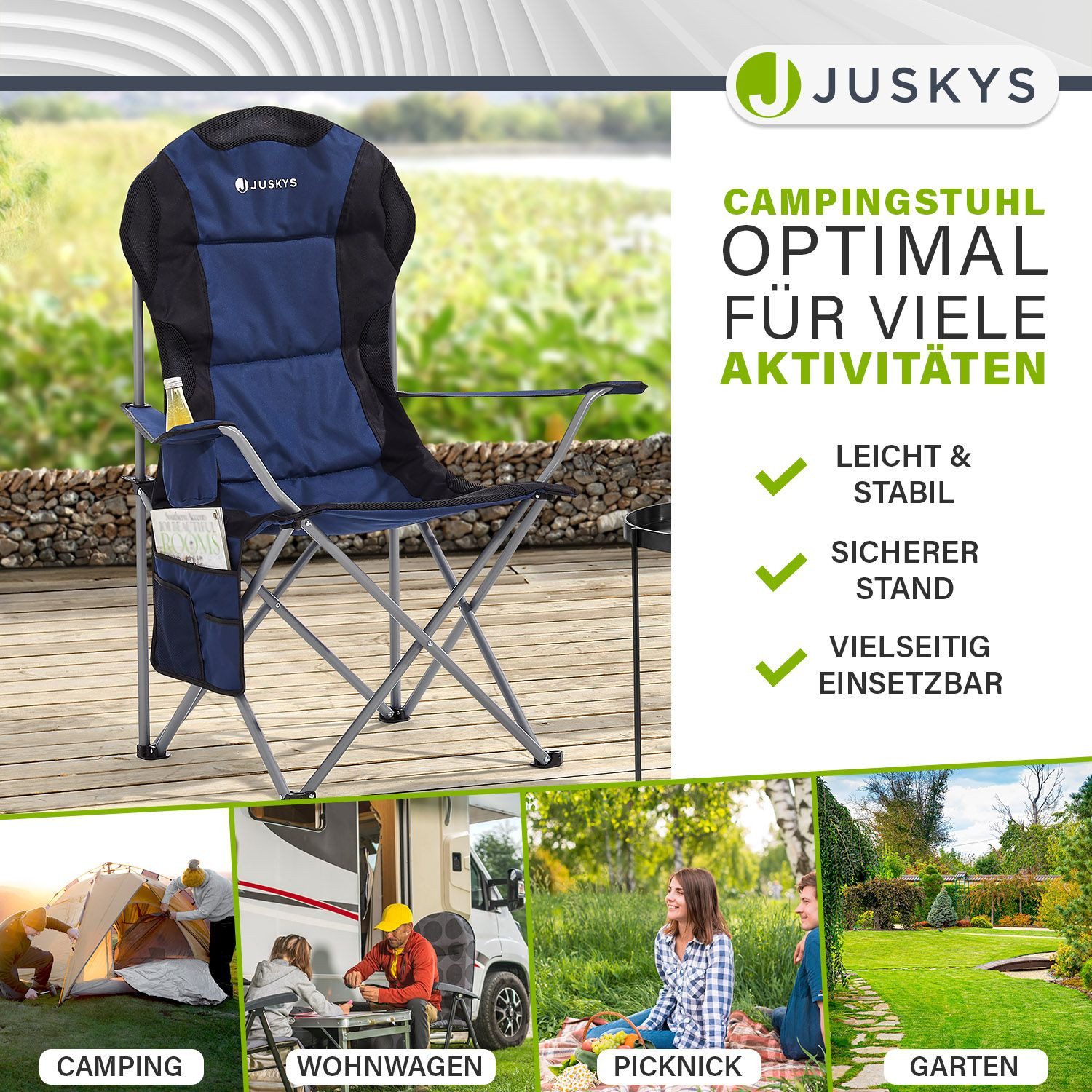 Juskys Campingstuhl Lido, leicht und stabil, bequeme Rückenlehne, mit Armle günstig online kaufen