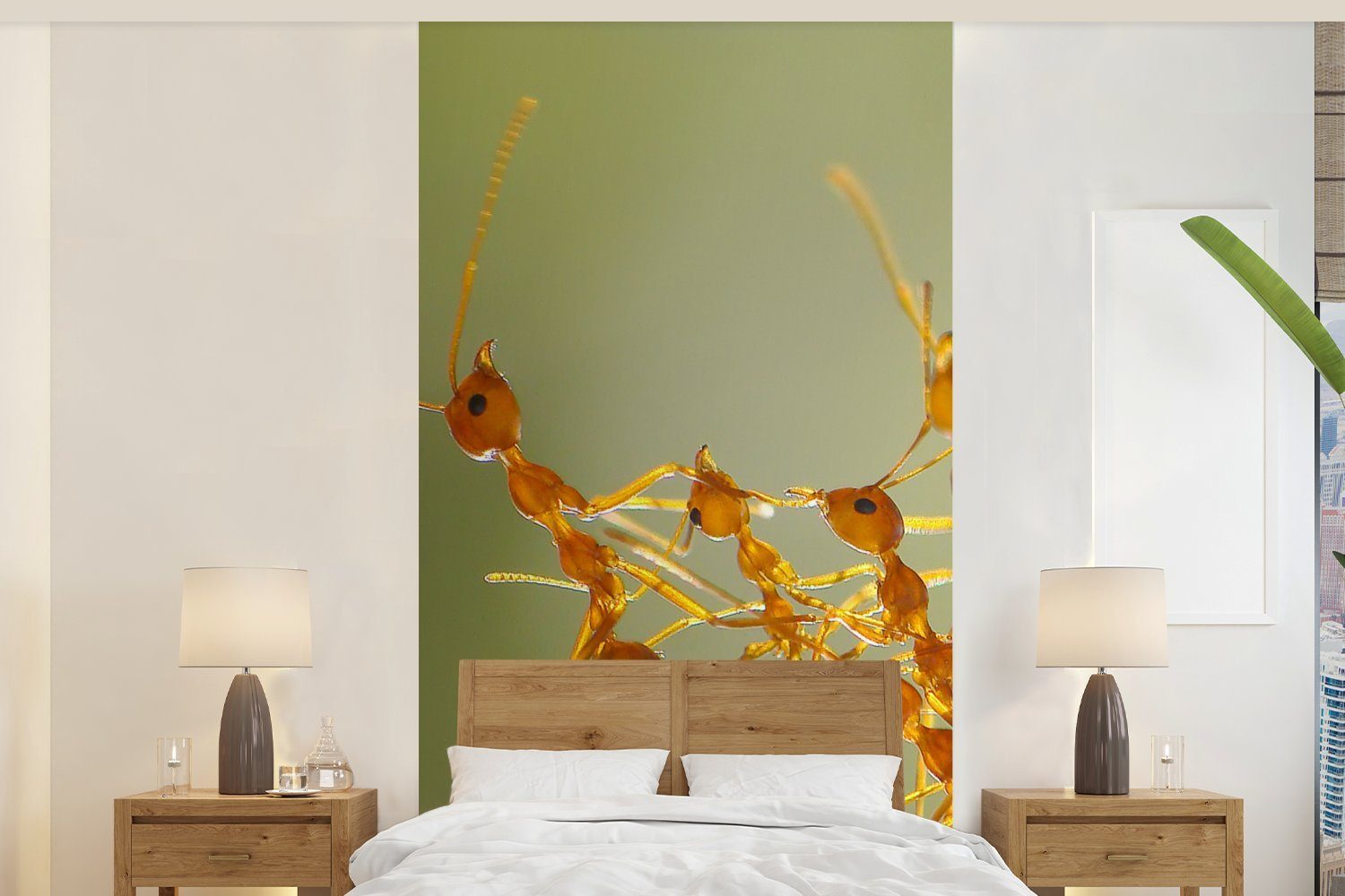 MuchoWow Fototapete Ameisen - Orange - Tiere, Matt, bedruckt, (2 St), Vliestapete für Wohnzimmer Schlafzimmer Küche, Fototapete