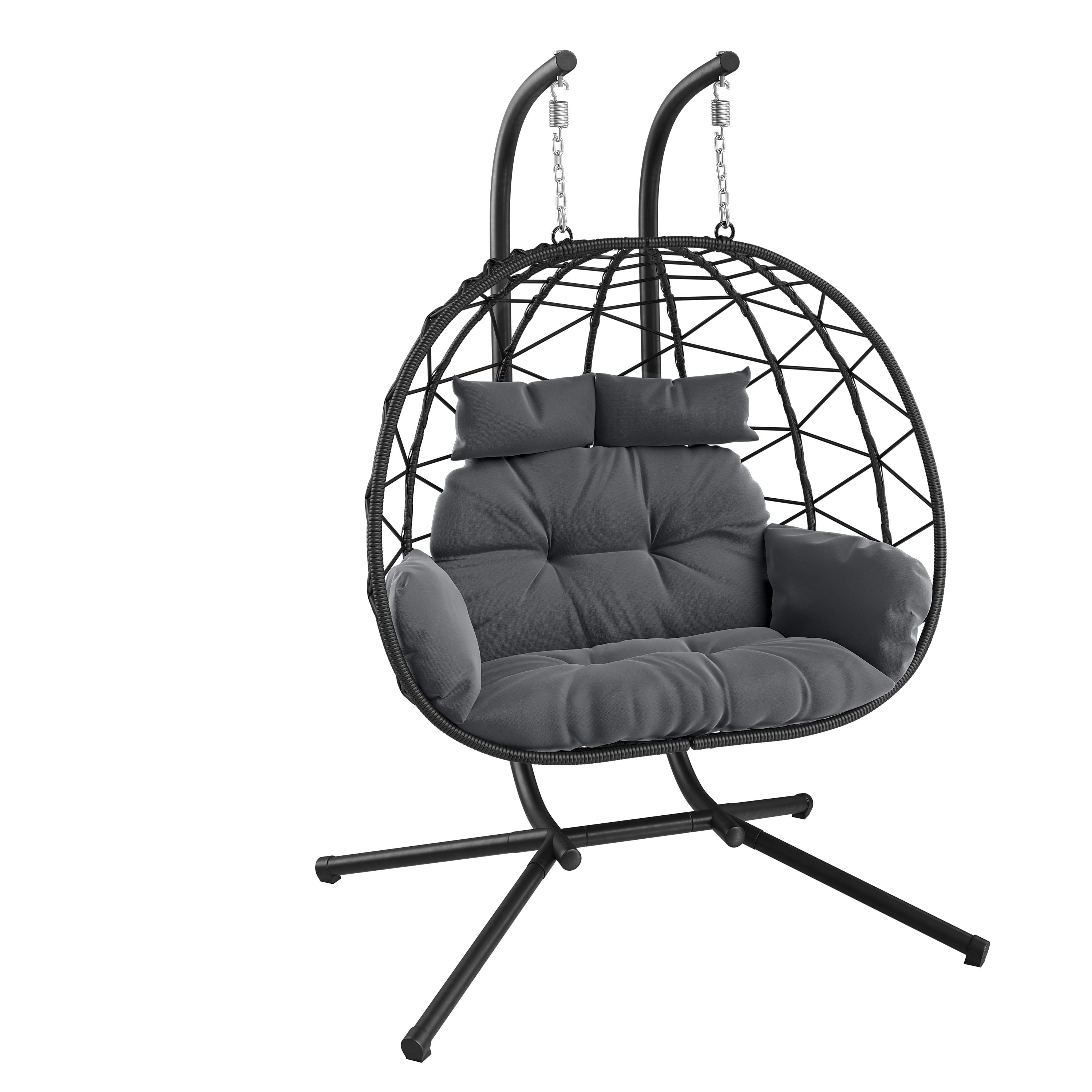 STEELSØN Hängesessel Alarian höhenverstellbar und faltbar (dunkelgrau/schwarz, 2-Sitzer inkl. Sitzkissen, bis 220 kg belastbar), mit XXL Korbsitz für indoor & outdoor, aus Polyrattan