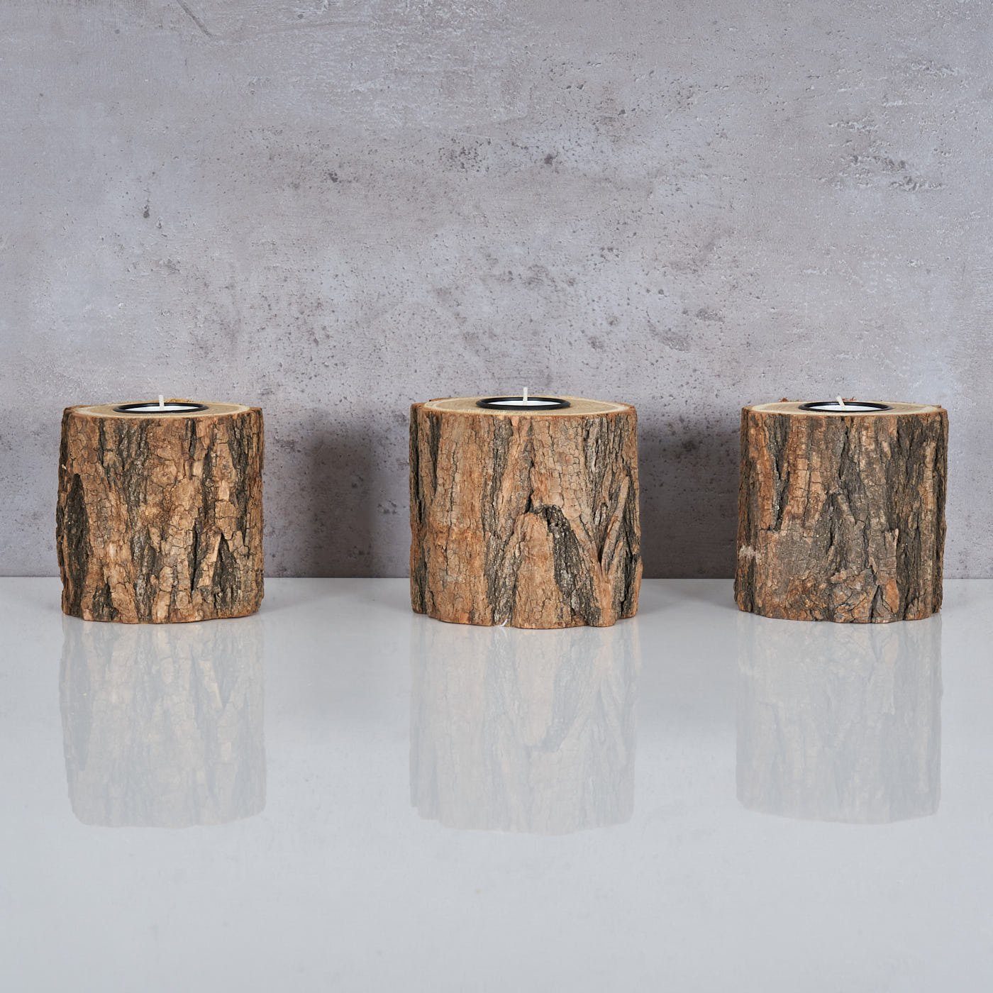 Levandeo® Teelichthalter, 3er Set Teelichthalter Holz H10cm Kerzenhalter Kerzenständer Baum