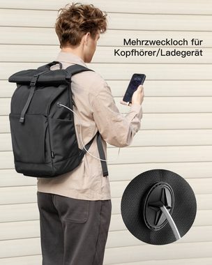 Inateck Laptoprucksack RollTop Rucksack 25L-30L, Tagesrucksack kompatibel mit 17 Zoll Laptops, mit Kopfhörer-/Ladeanschluss und separatem Schuhfach