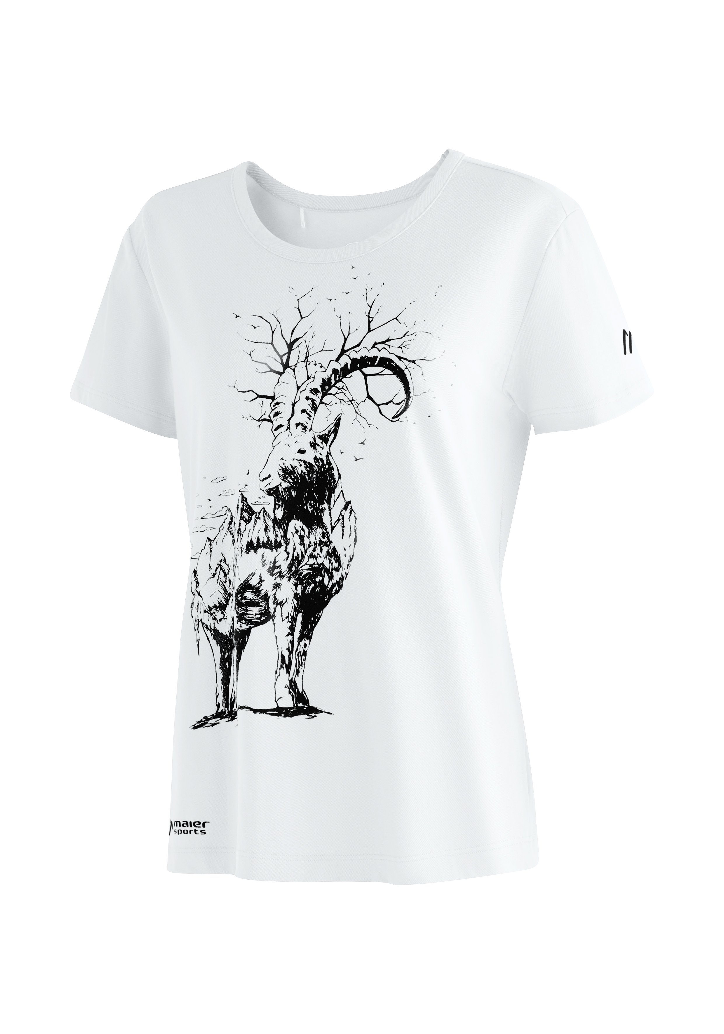 Maier Sports T-Shirt Burgeis 26 W Damen Kurzarmshirt mit Print für Wandern und Freizeit weiß