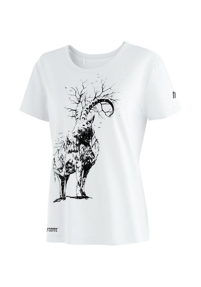 Maier Sports T-Shirt Burgeis 26 W Damen Kurzarmshirt mit Print für Wandern  und Freizeit, Sportliches Piqué Shirt mit stylischem Frontprint