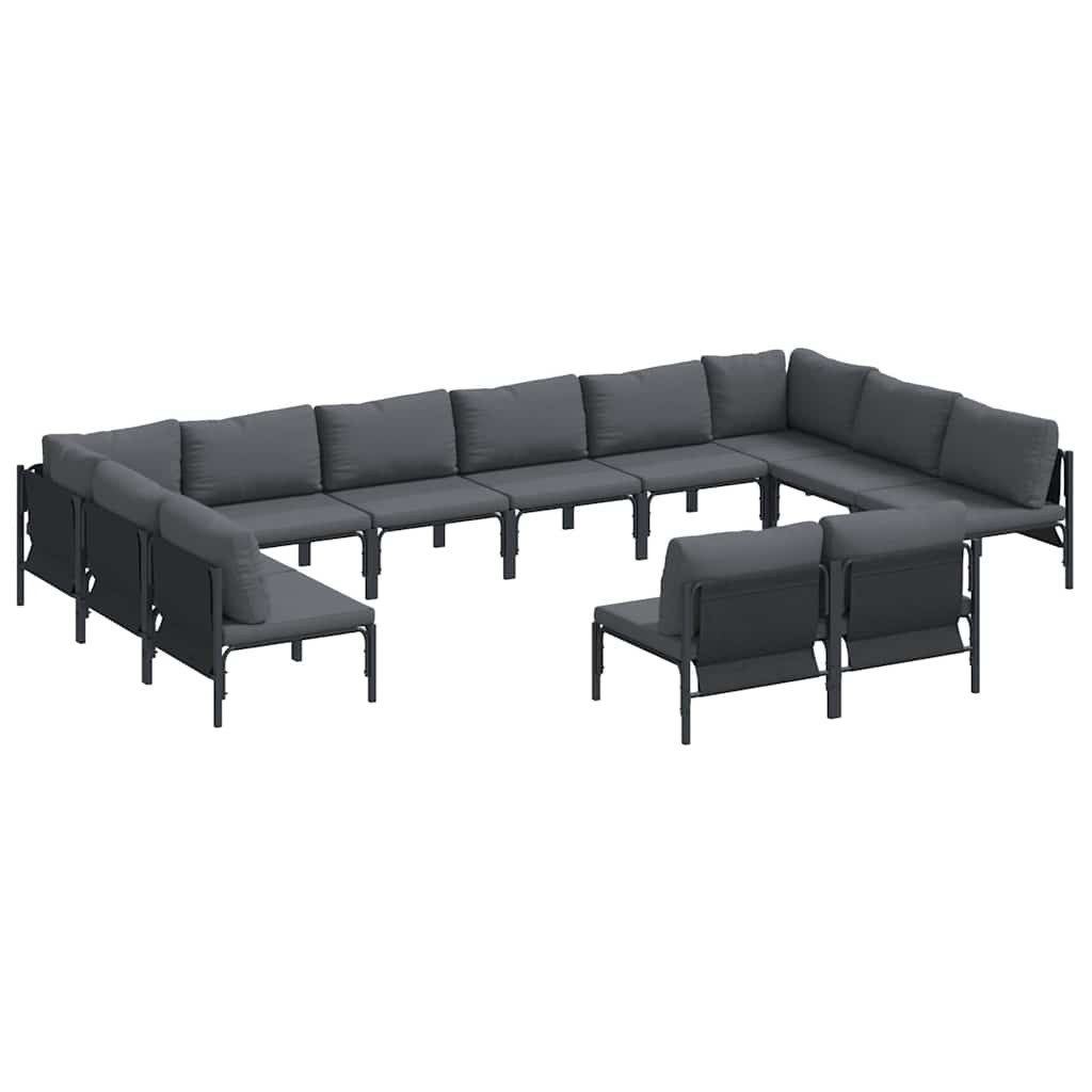 vidaXL Gartenlounge-Set Gartensofa-set mit Kissen 12 pcs Schwarz Stahl, (12-tlg)