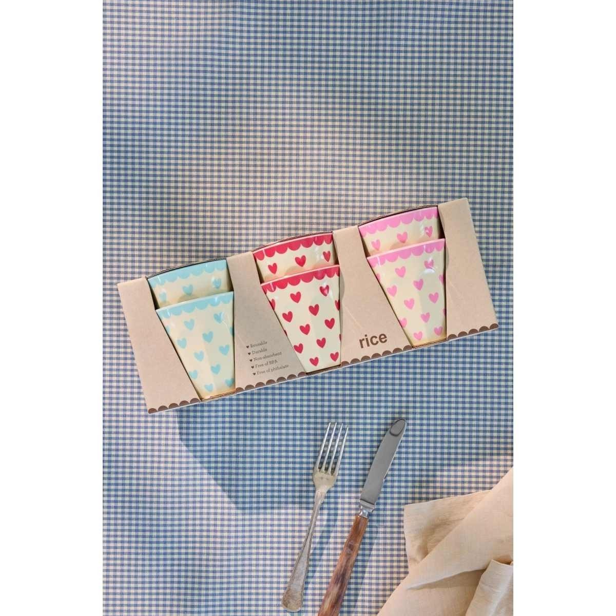 rice Becher Melaminbecher Set mit Herzdesign 250 ml 6er Set 9 cm hoch