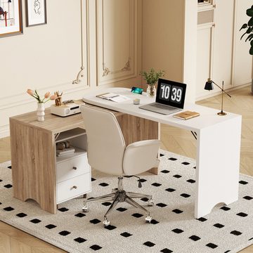 Welikera Arbeitstisch Schreibtisch,Eckschreibtisch L-förmig, Computertisch Bürotisch 135cm, Arbeitstisch,Weiß,Regal-Schreibtisch