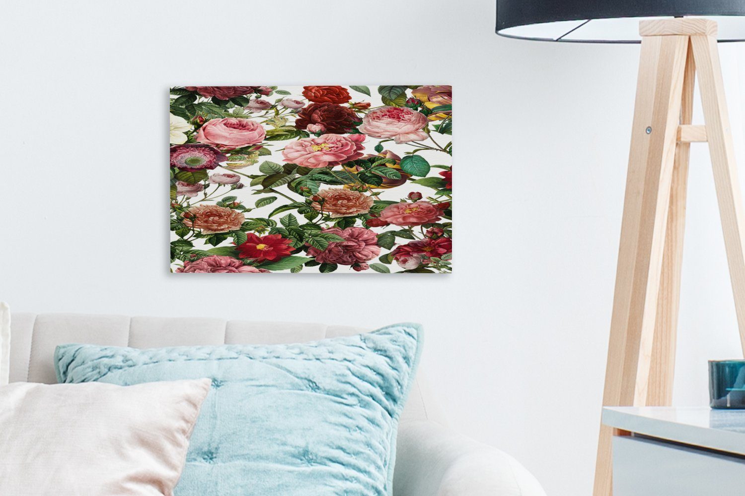 OneMillionCanvasses® Leinwandbild Blumen - Wandbild (1 - Rosa St), Wanddeko, cm Strauch, - Aufhängefertig, Weiß Leinwandbilder, 30x20