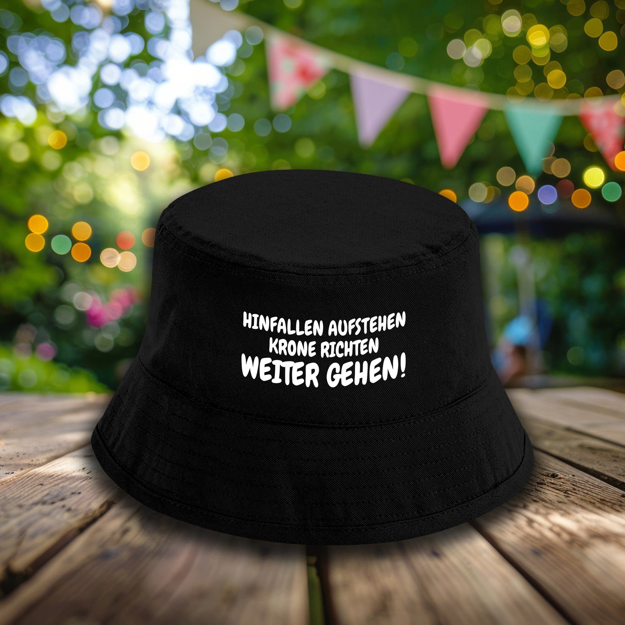 Herzbotschaft Sonnenhut Bucket Hat Hinfallen aufstehen Krone richten weiter gehen! (Unisex Einheitsgröße, Sommerhut mit Spruch, Festivalhut, Fischerhut) für Damen & Herren