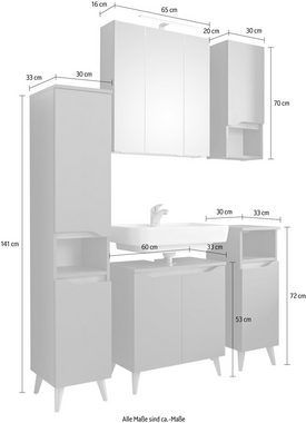 Saphir Badmöbel-Set Quickset 5-teilig Waschbeckenunterschrank und LED-Spiegelschrank, (5-St), Midischrank, Unterschrank, Hängeschrank, inkl. Türdämpfer, 9 Türen