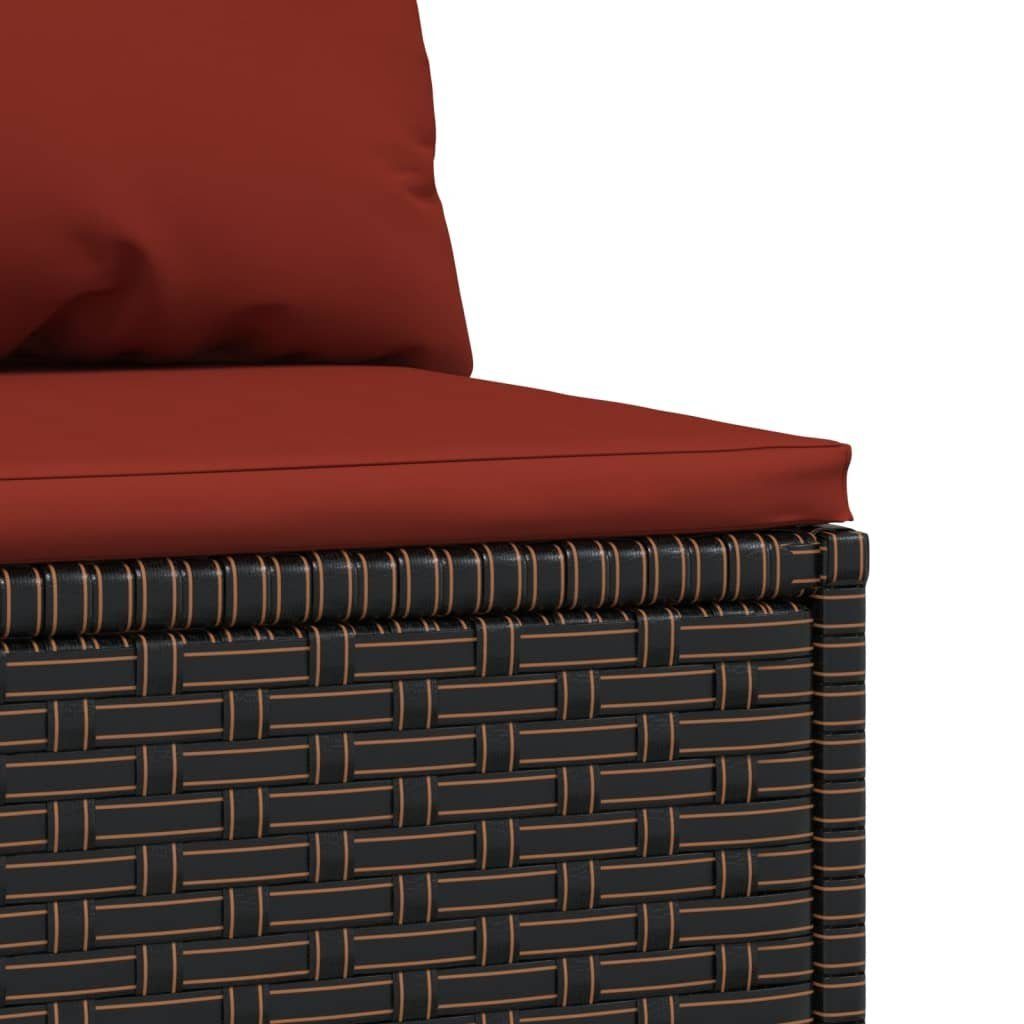 Braun Kissen Teile Poly und Garten-Mittelsofa Rot Braun vidaXL Rattan, Loungesofa mit 1