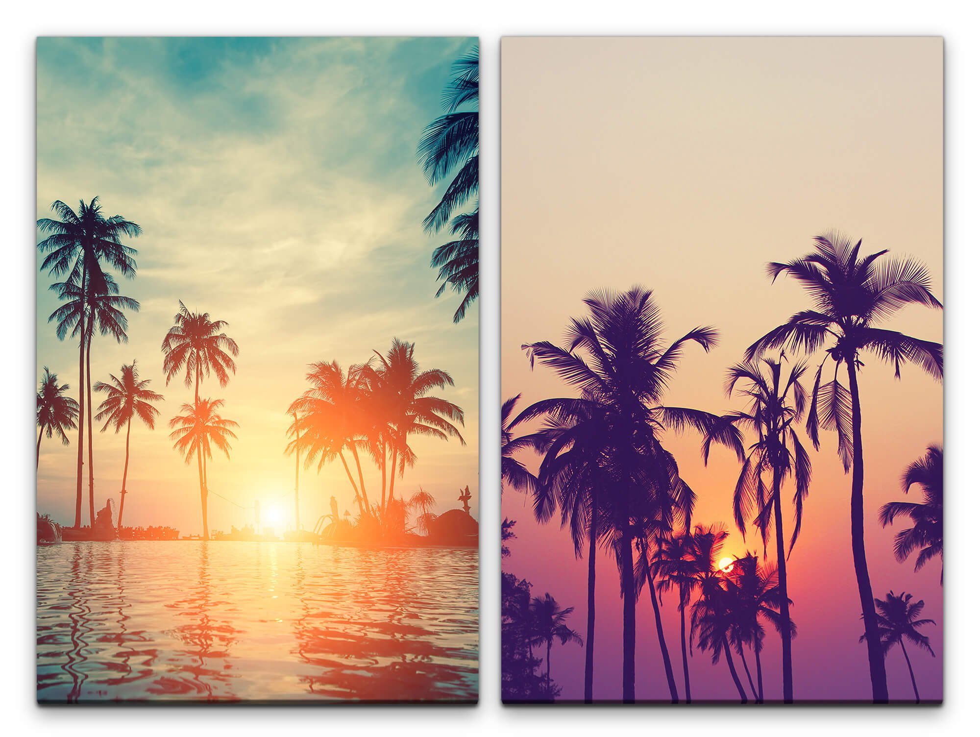 Sinus Art Leinwandbild 2 Bilder je 60x90cm Palmen Florida Sommer Sonnenuntergang Süden Traumurlaub Erholsam