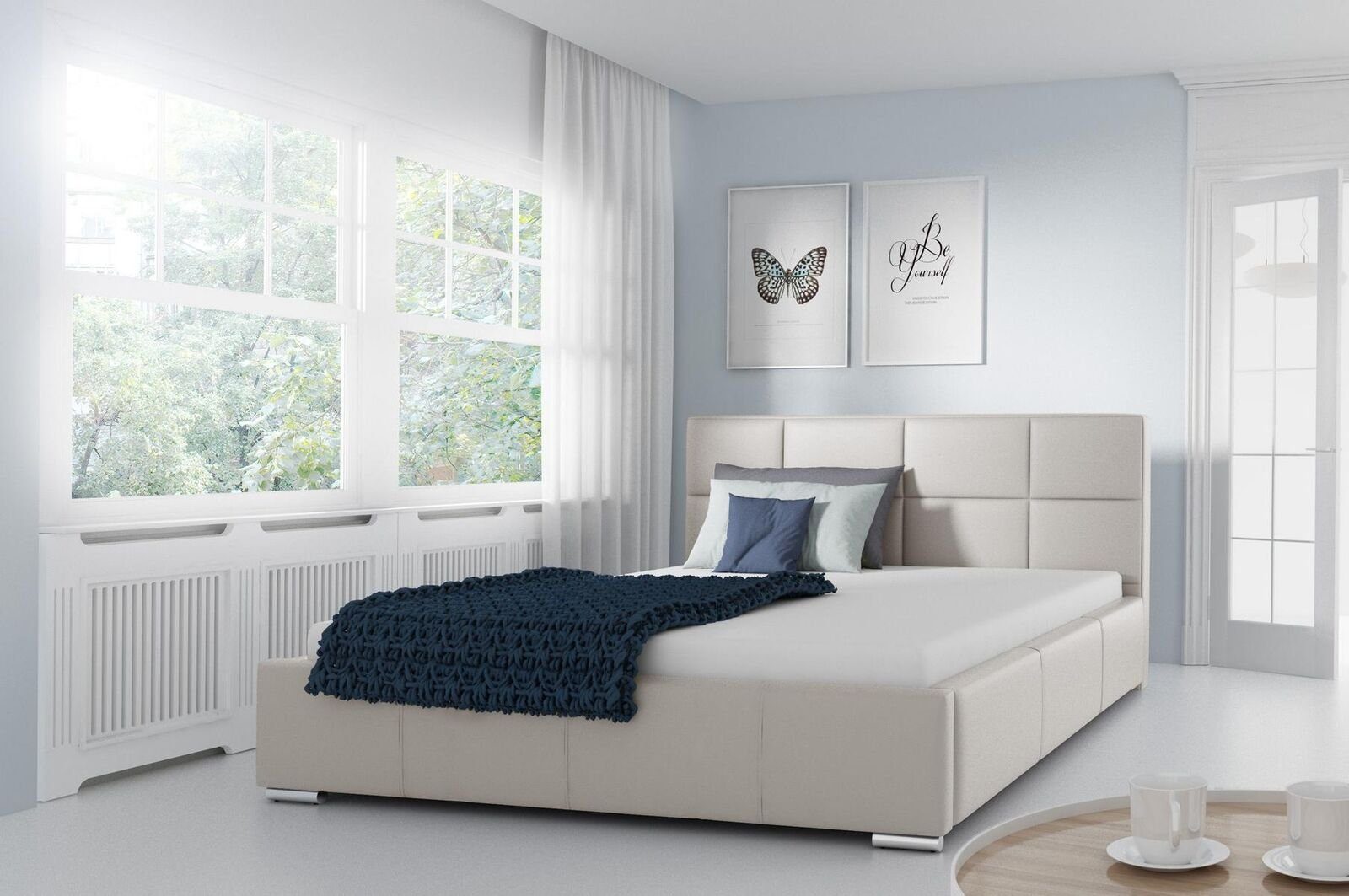 JVmoebel Lederbett, Doppel Bett Gepolsterte Design Luxus Möbel 200x200 Bettrahmen Weiß