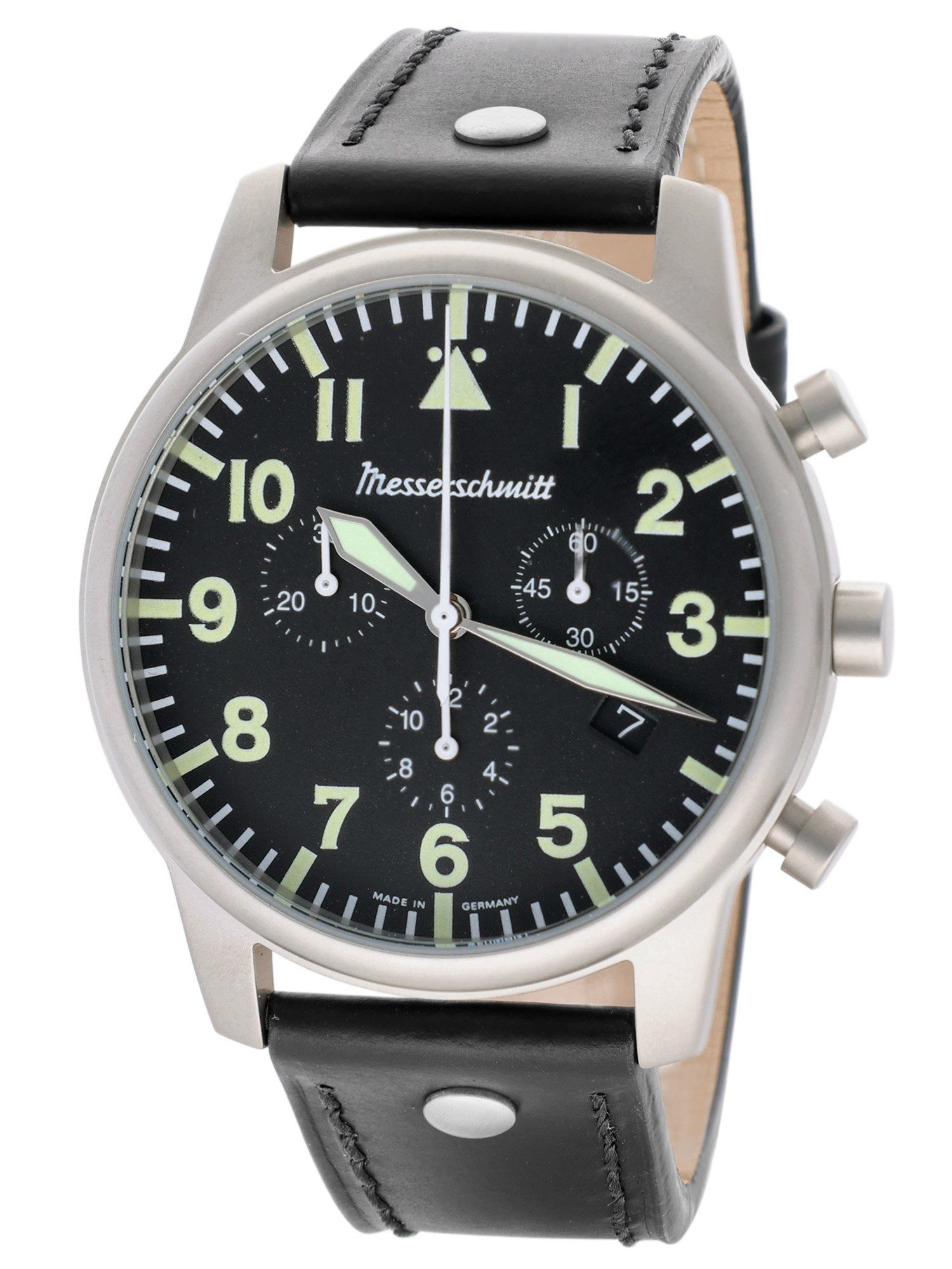 Messerschmitt Quarzuhr Chronograph für Flieger Schwarz