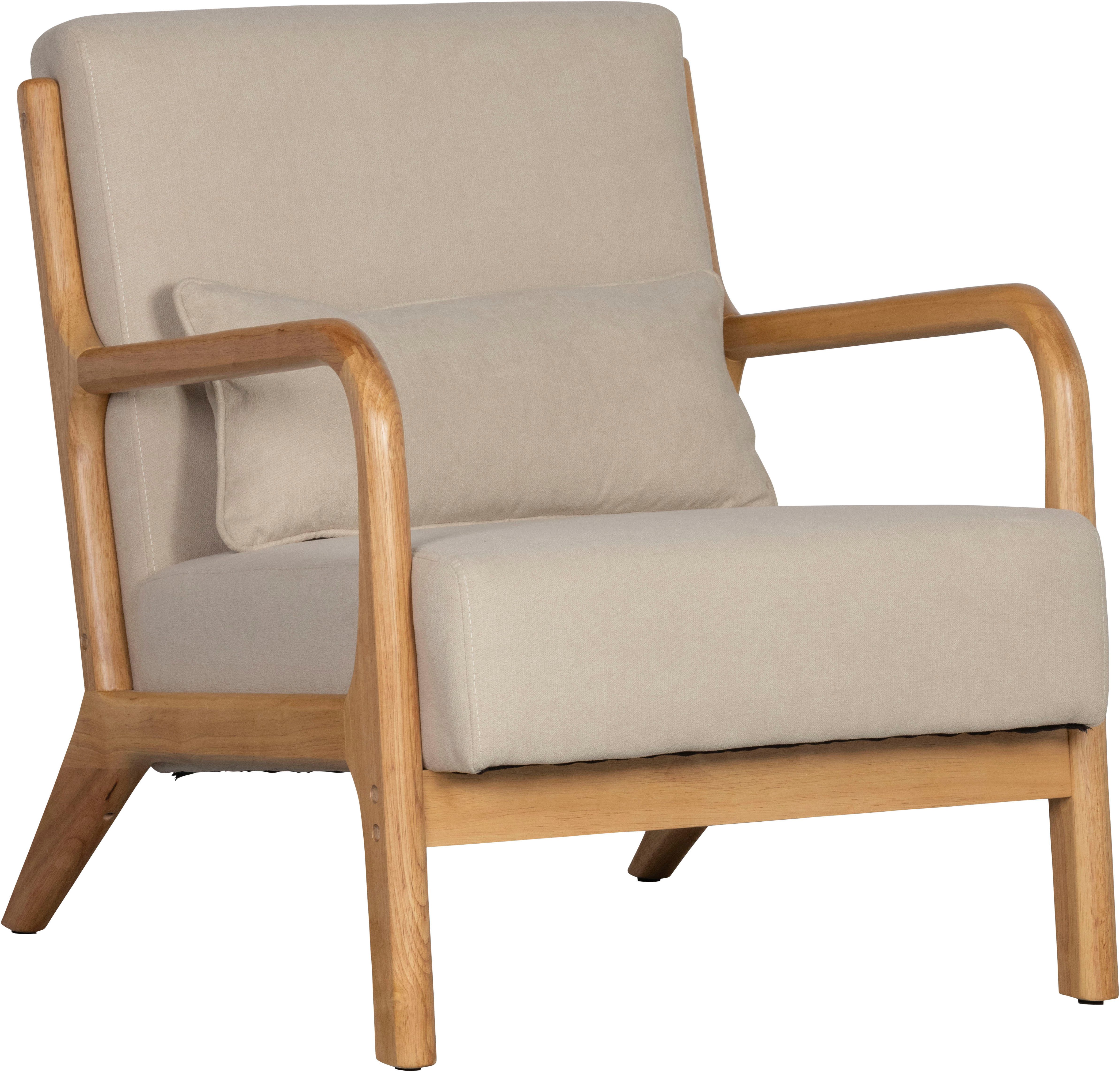 WOOOD Loungesessel Mark mit Gewebtem Bezug und Gummibaumholz-Rahmen B 67 x T 82 x H 75 cm, Gute Verschleißfestigkeit, Tragkraft 135 kg, separates Rückenkissen