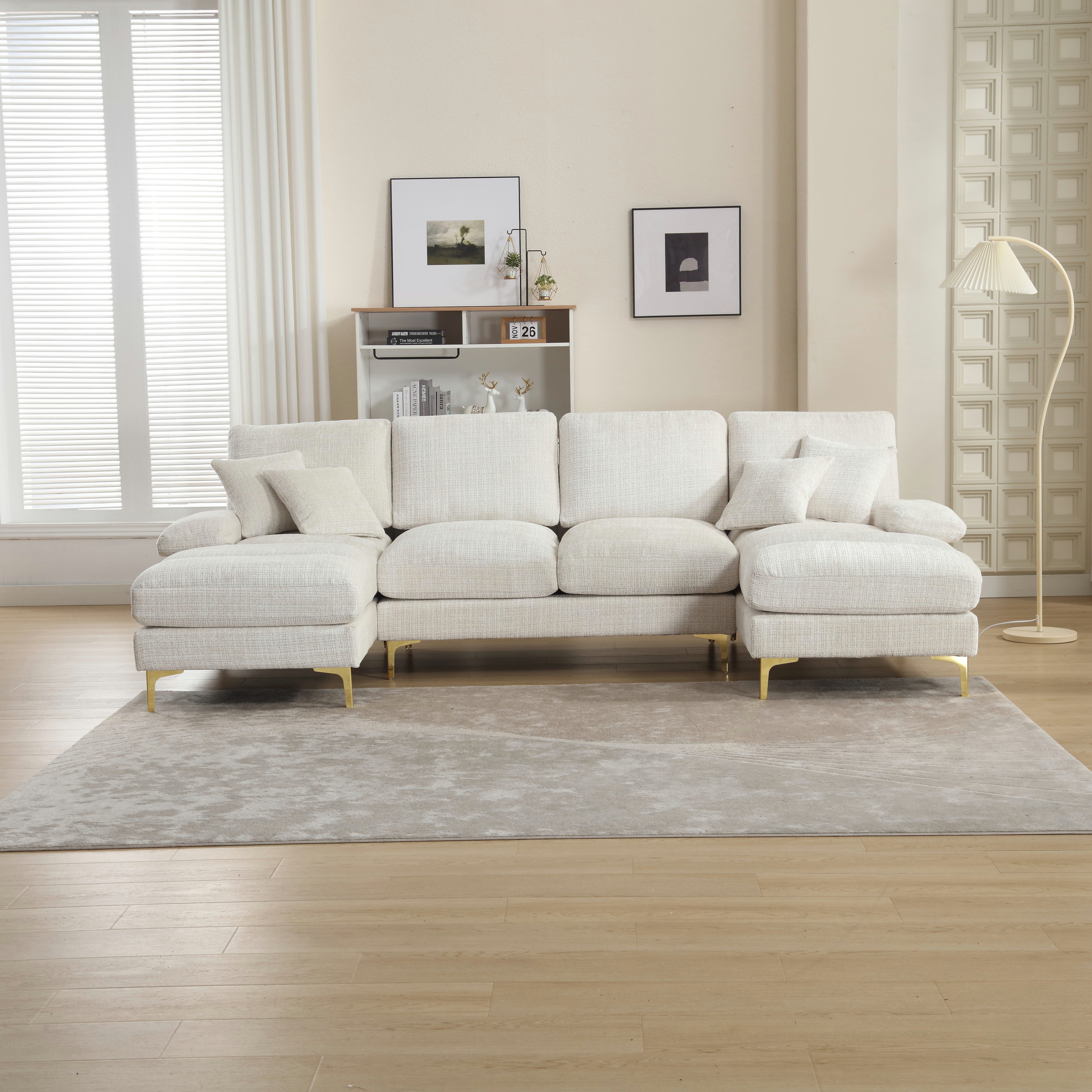 Odikalo Loungesofa U-förmiges Chaiselongue Sofacouch Dekokissen Chenille-Stoff Mehrfarbig