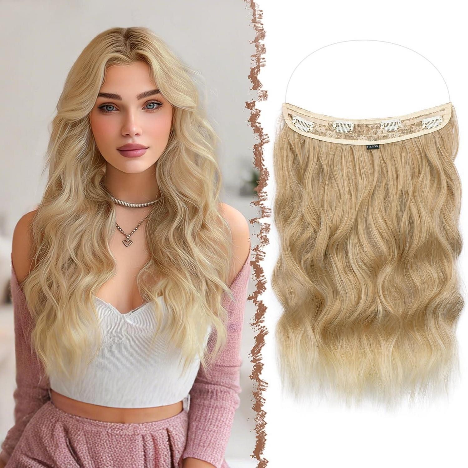 LuxusKollektion Kunsthaar-Extension Haarverlängerung gewellt lang Synthetik 429T613# Erdbeer Blond 40 cm