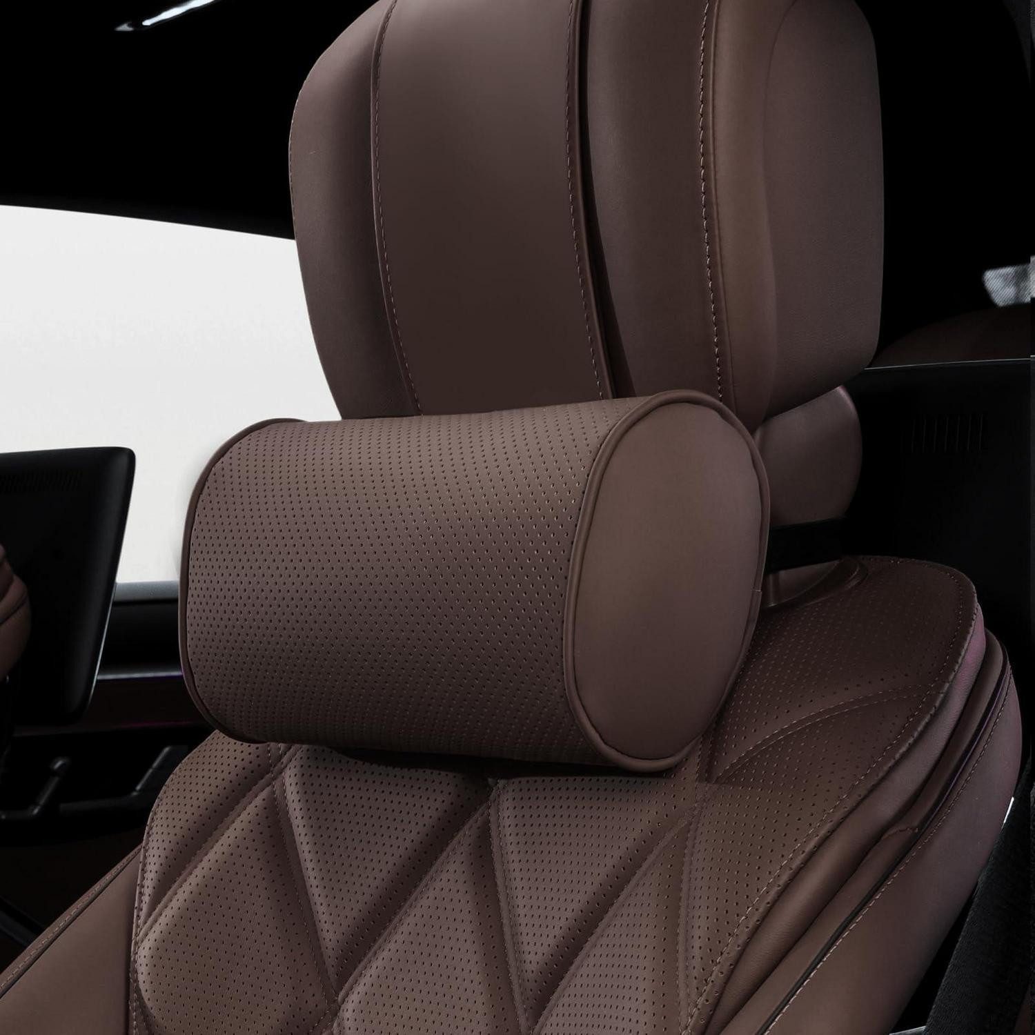 LuxusKollektion Nackenstütze Auto Nackenkissen Kopfstütze Memory Foam Leder Braun Brown Headrest 1P