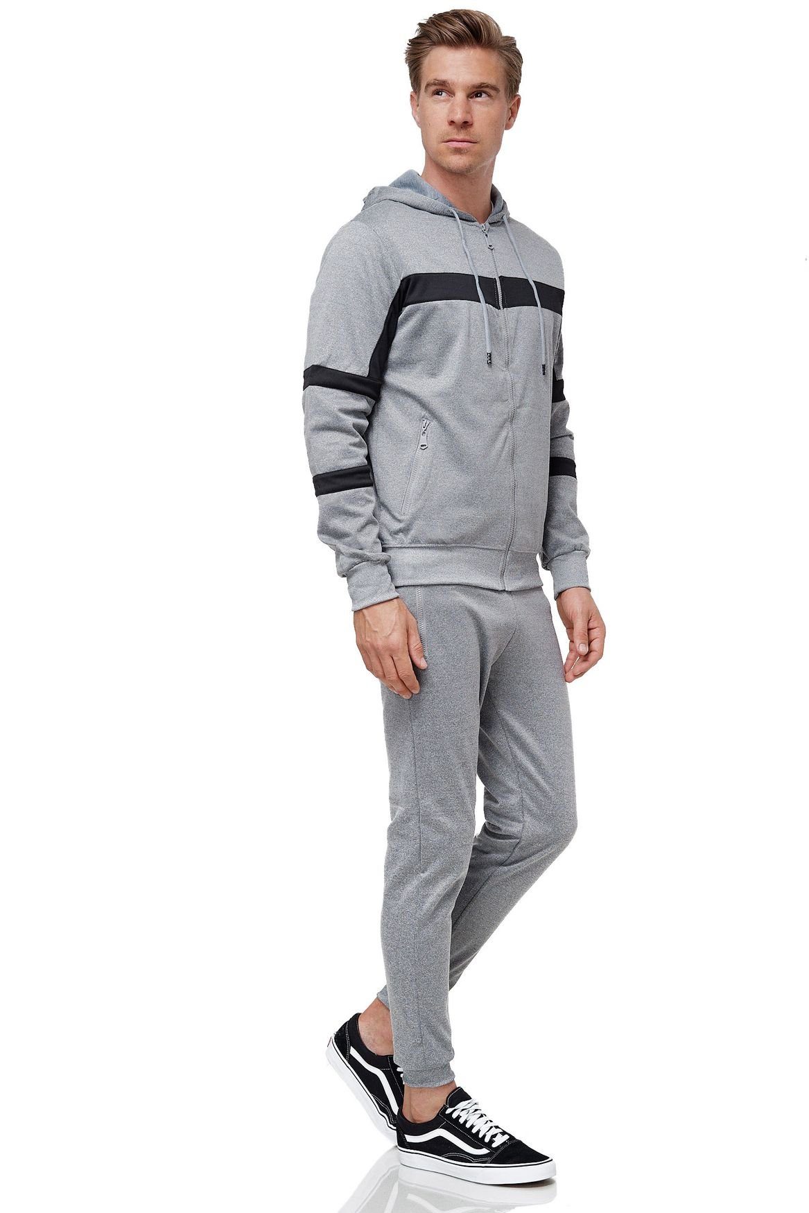 Herren Trainingsanzug Basic Casual Jogging Hose Streifen Anzug Kapuzen Sweater 