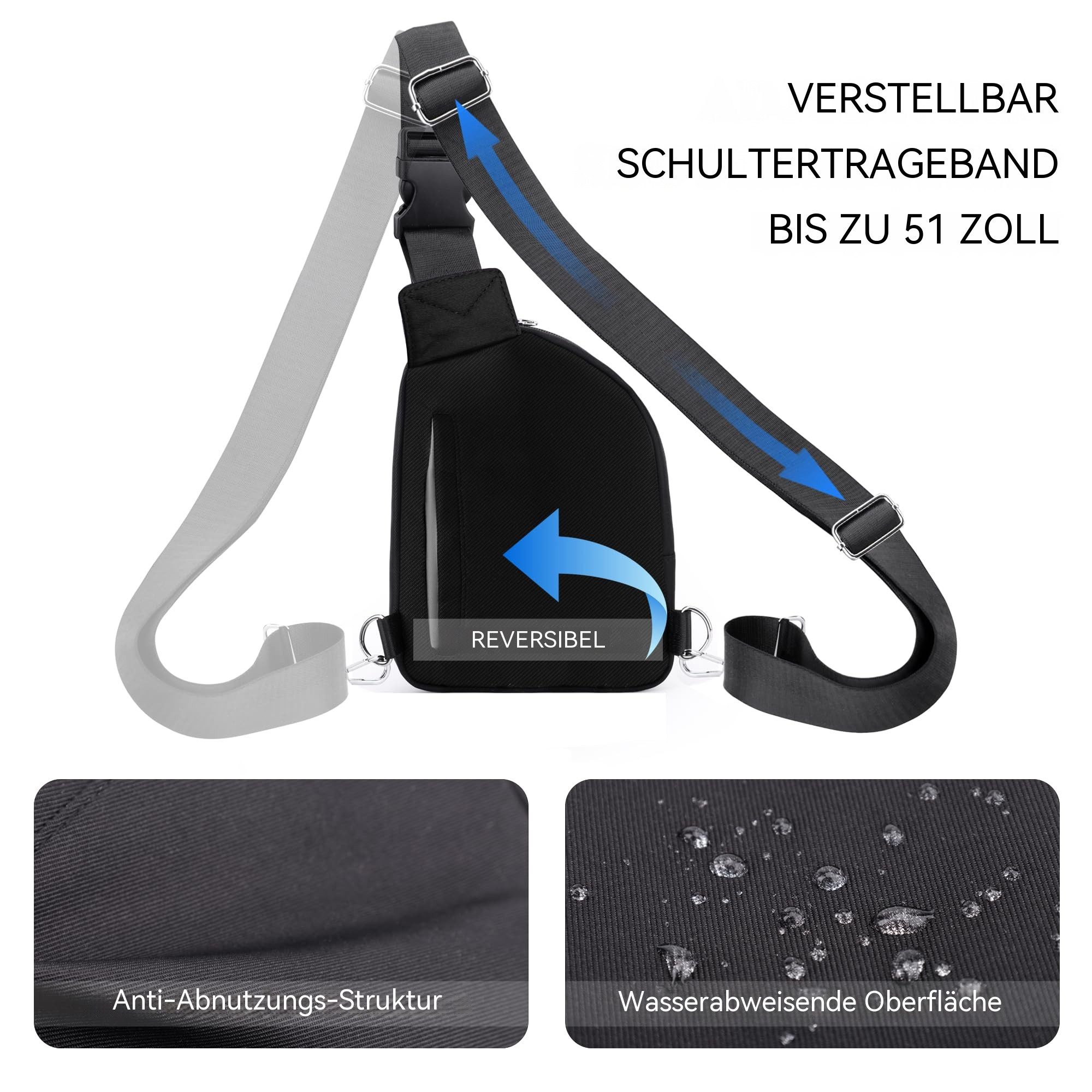 nsihing Umhängetasche Diebstahlsichere Unisex-Crossbody-Sling-Tasche mit RFID-Schutz, Geeignet für Reisen, das Pendeln und den täglichen Gebrauch. – Bild 4 von 5
