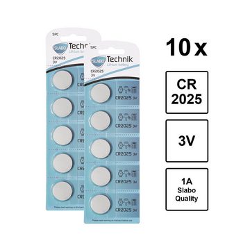 SLABO CR2025 Knopfzellen Batterien Lithium - 3.0V - 10er-Pack – Li-Ion Knopfzellen für Armbanduhr, Taschenlampe, Taschenrechner etc. - 10er-Pack Batterie