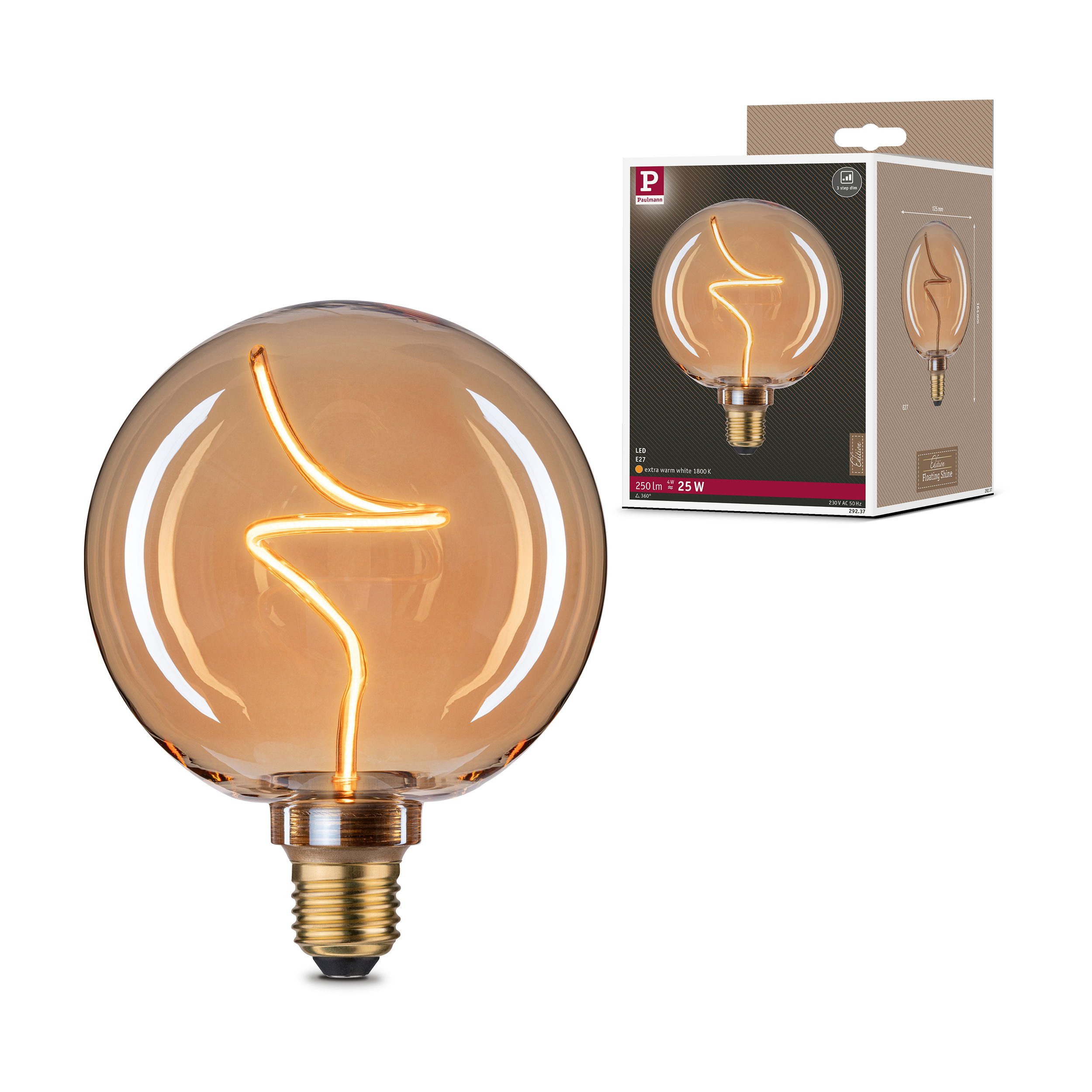Paulmann LED-Leuchtmittel Floating Shine G125 V1 250lm 4W 1800K Gold 230V, E27, 1 St.
