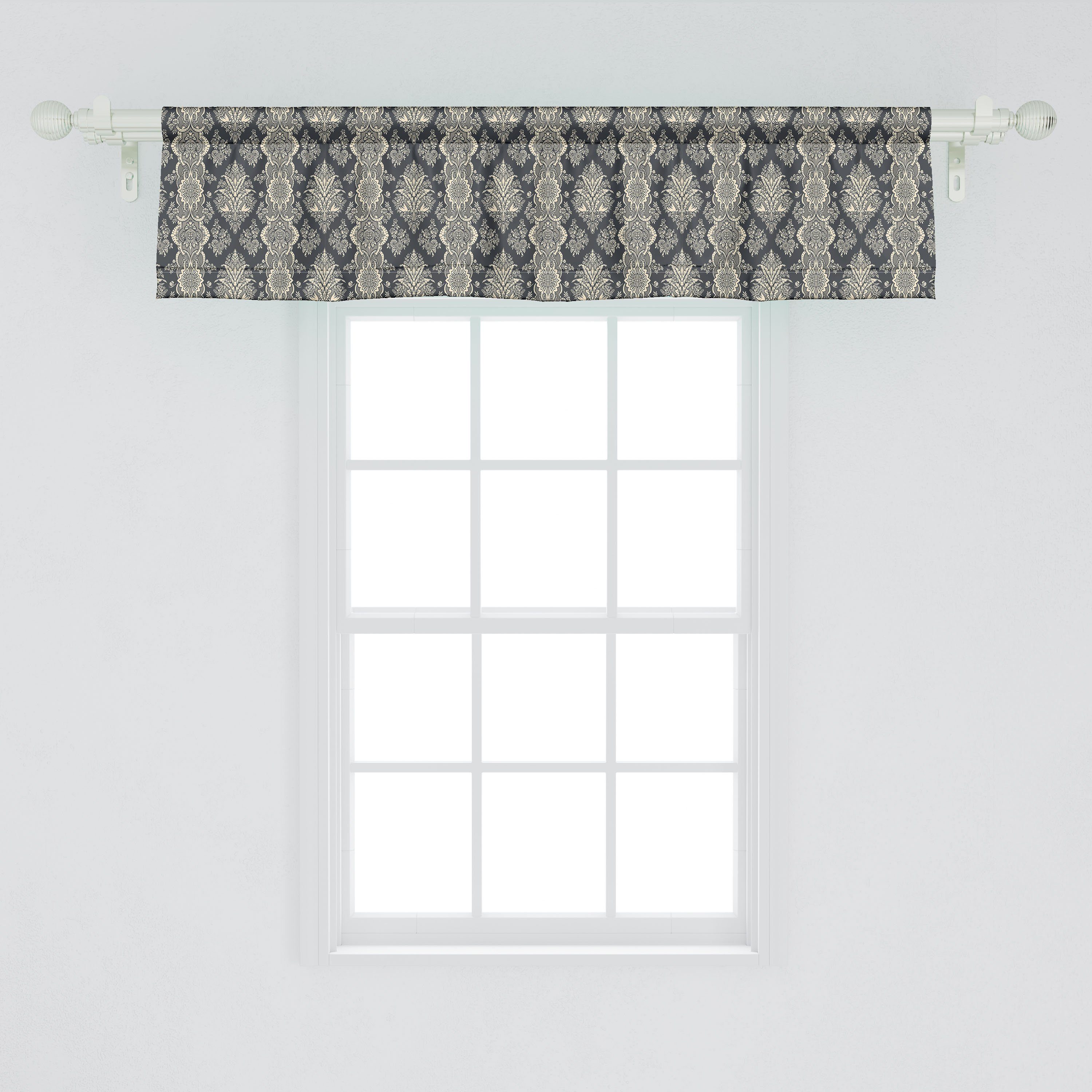 Scheibengardine Vorhang Volant für Küche mit Schlafzimmer Dekor Barock Microfaser, Victorian Abakuhaus, Damast Stangentasche