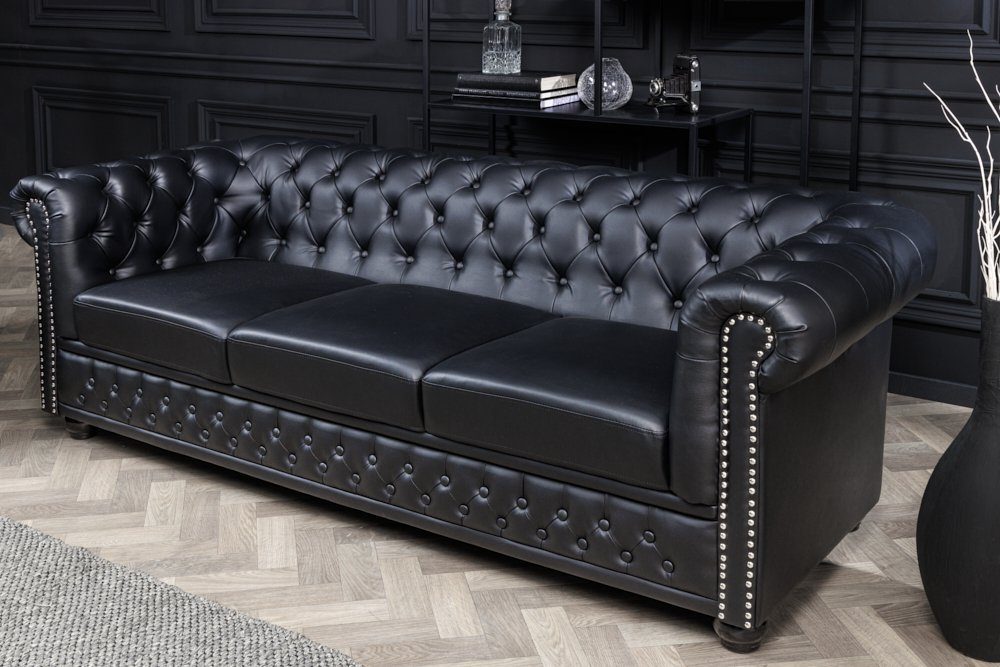 riess-ambiente · Holz 1 3-Sitzer · · Wohnzimmer Sofa Federkern CHESTERFIELD · Einzelartikel Teile, 205cm Design Kunstleder schwarz, ·