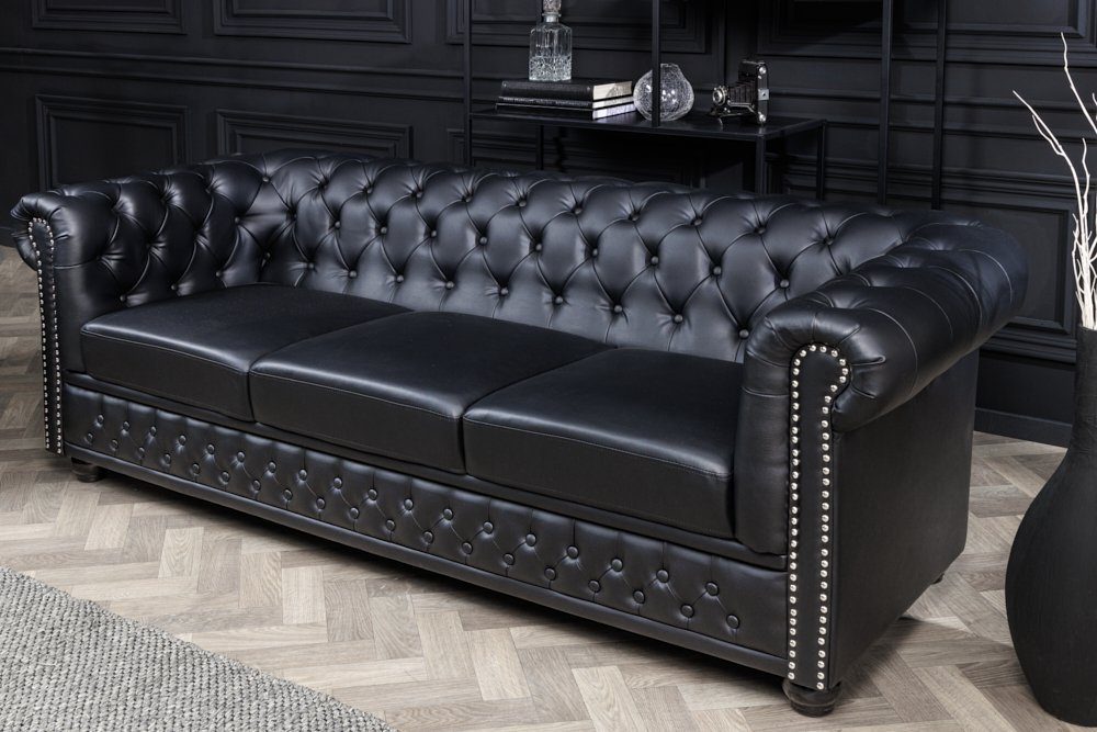 riess-ambiente 3-Sitzer CHESTERFIELD 205cm schwarz - Kunstleder, Holz, Nietenbesatz, Federkern, Einzelartikel 1 Teile, Klassisches Sofa - ideal für Wohn- und Schlafzimmer oder Loungebereich