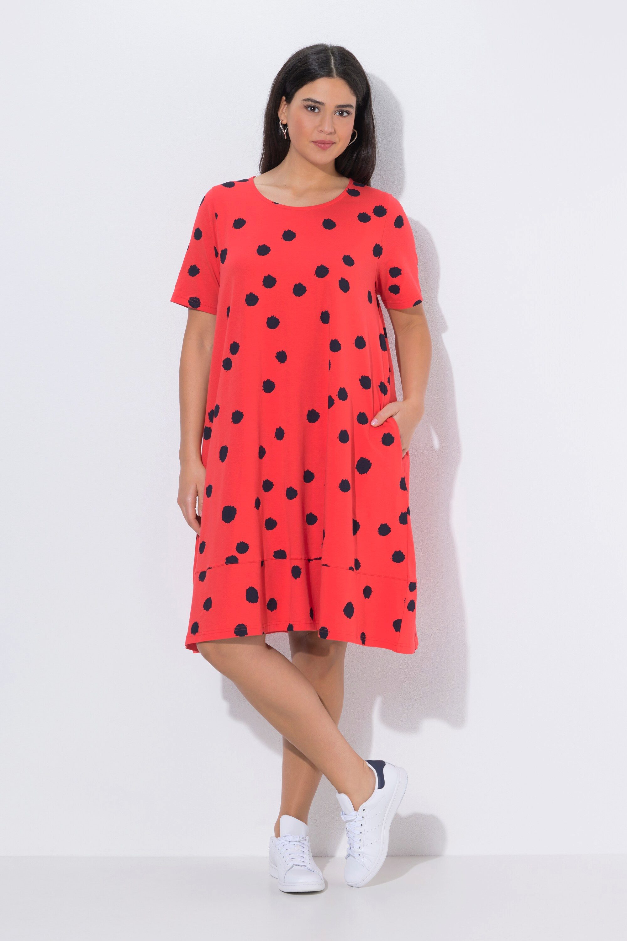 Ulla Popken Midikleid Midikleid Tupfen A-Linie Rundhals Halbarm günstig online kaufen
