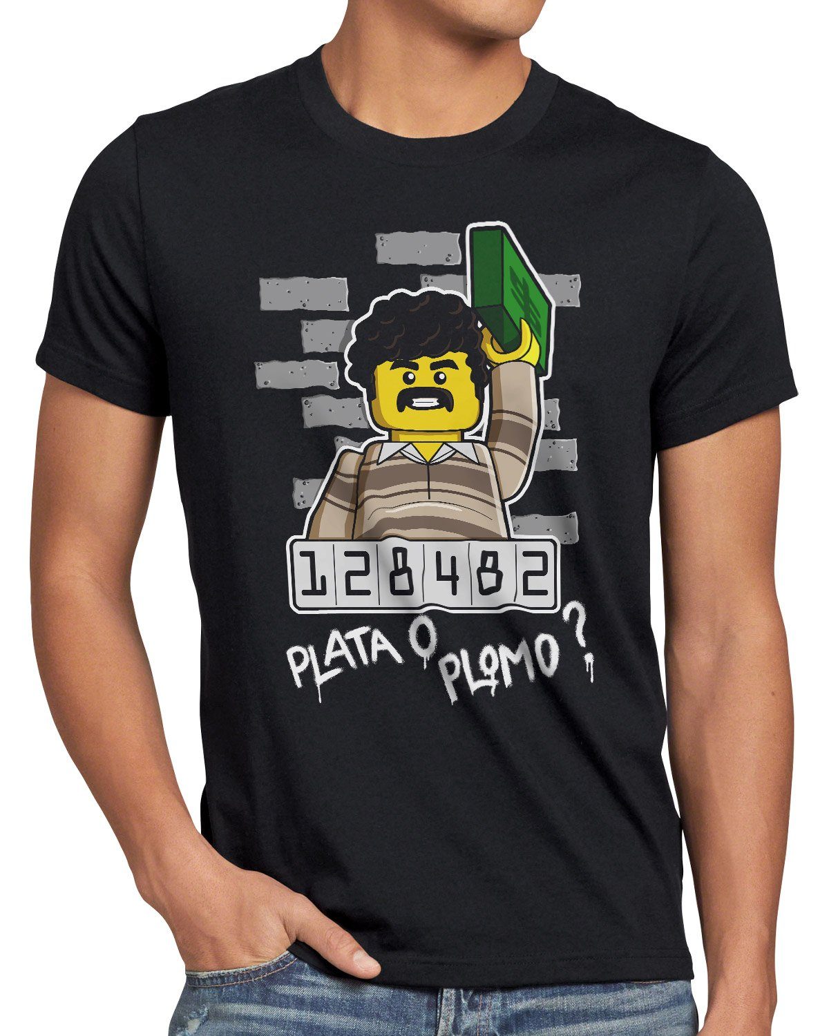 style3 Herren Plata kokain pablo bloque o Print-Shirt Plomo schwarz T-Shirt