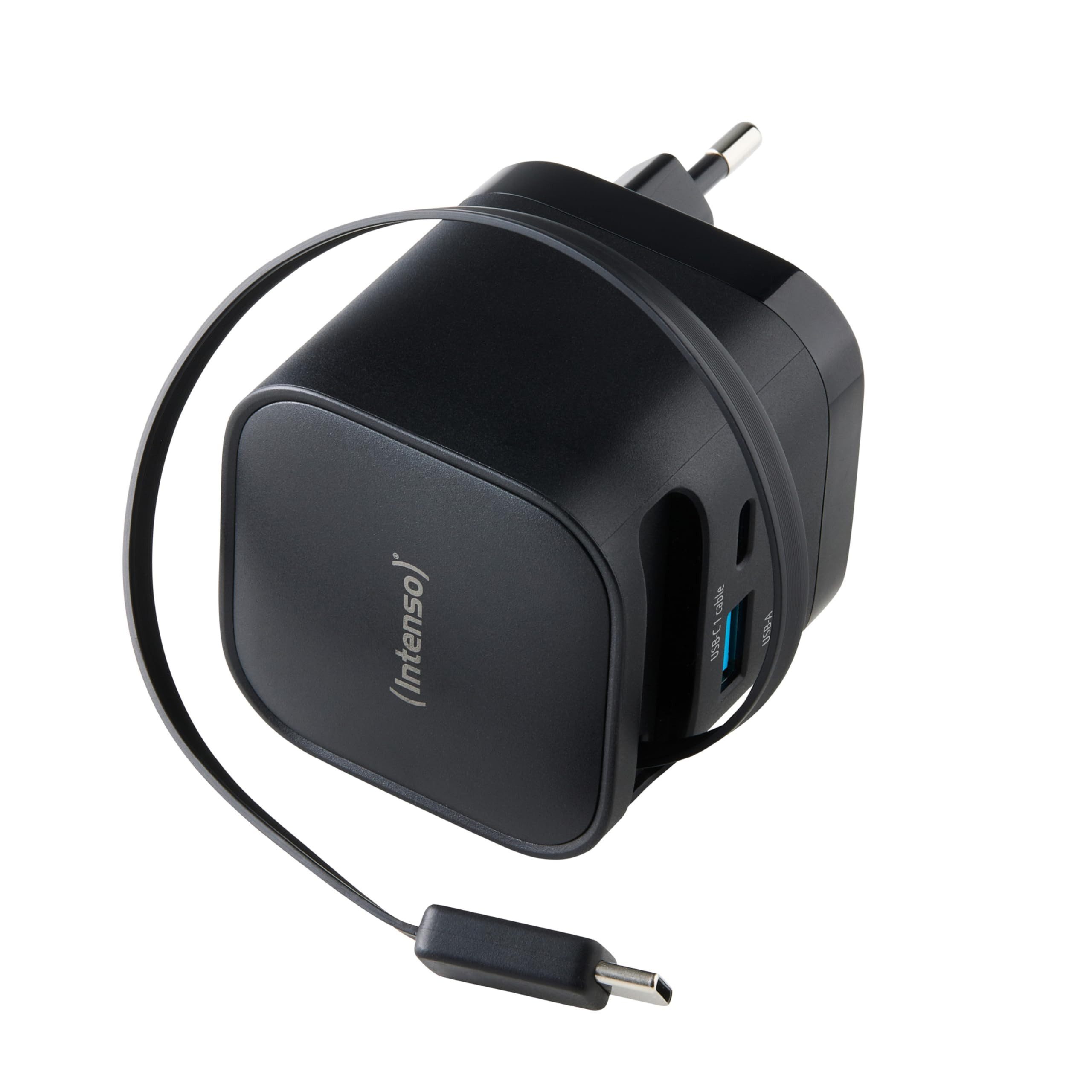 Intenso Power Adapter W65ACIC GaN black Schnellladegerät mit 65 W Leistung, Leistungsstarke GaN-Technologie, Ausziehbares 70 cm Kabel
