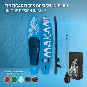 ECD Germany SUP-Board Aufblasbares Stand Up Paddle Board Makani Surfboard, 320x82x15cm Blau PVC bis 150 kg Pumpe Tragetasche Zubehör