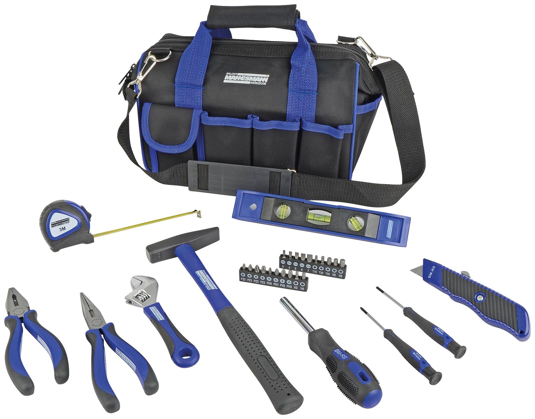 Brüder Mannesmann Werkzeuge Werkzeugset Werkzeugtasche, 30-tlg., Der ideale  Partner für Haus, Heim und Hobby beinhaltet die gängigsten Werkzeuge
