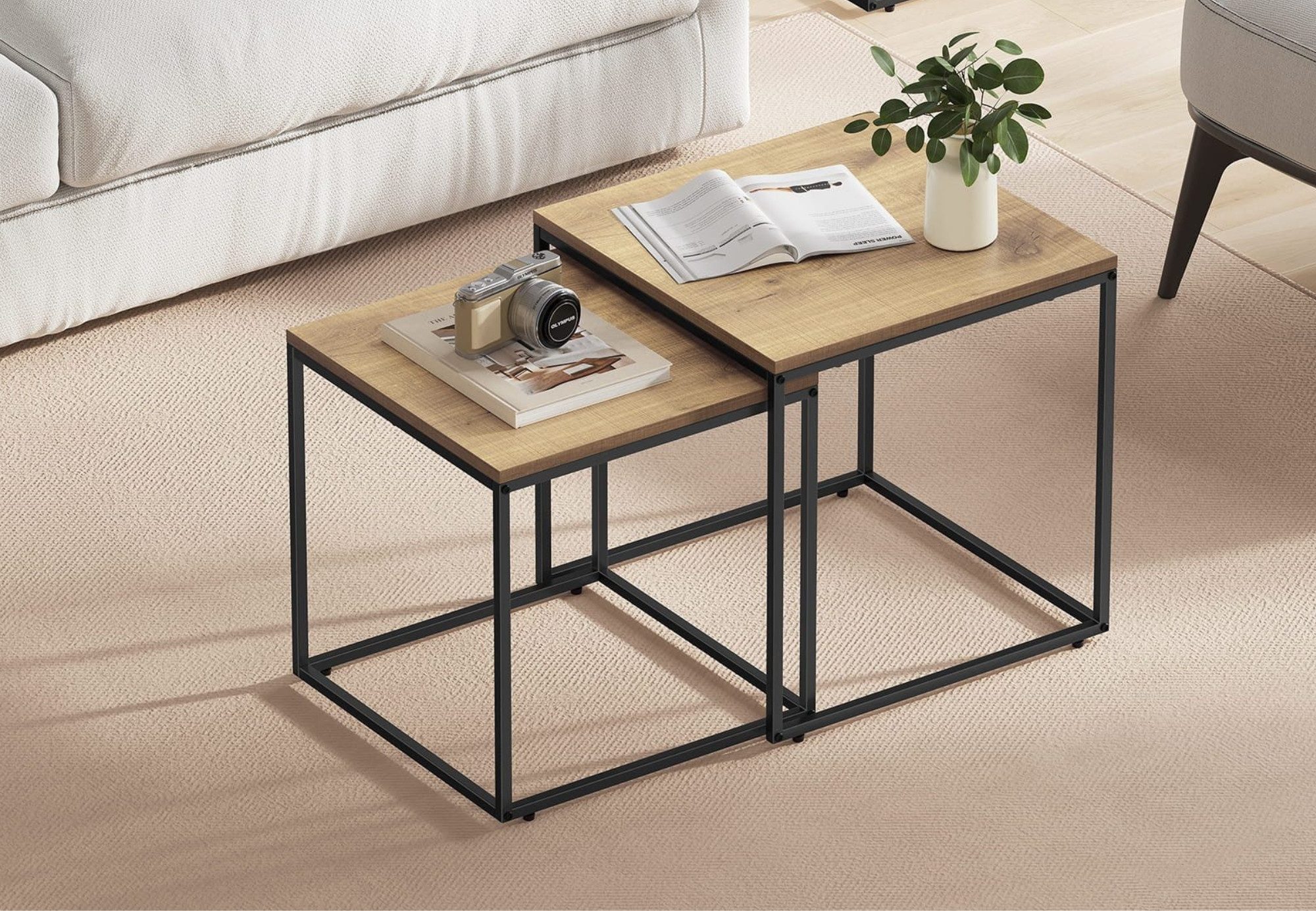 Home Collective Couchtisch 2er Set Beistelltisch Loft Design 2in1 Verschach günstig online kaufen