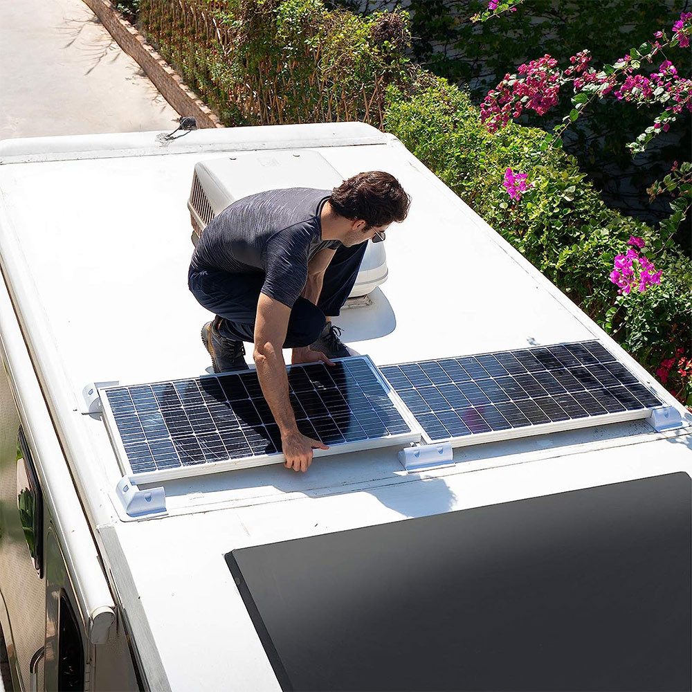 GLIESE Solaranlage 300W Solarpanel-Set mit Wohnmobil-Montage & Kabel für Wohnmobil, 300 W, Monokristalline, (Set, 11-St., 2x 150W Solarpanels mit Wohnmobilhalte – Bild 4 von 5
