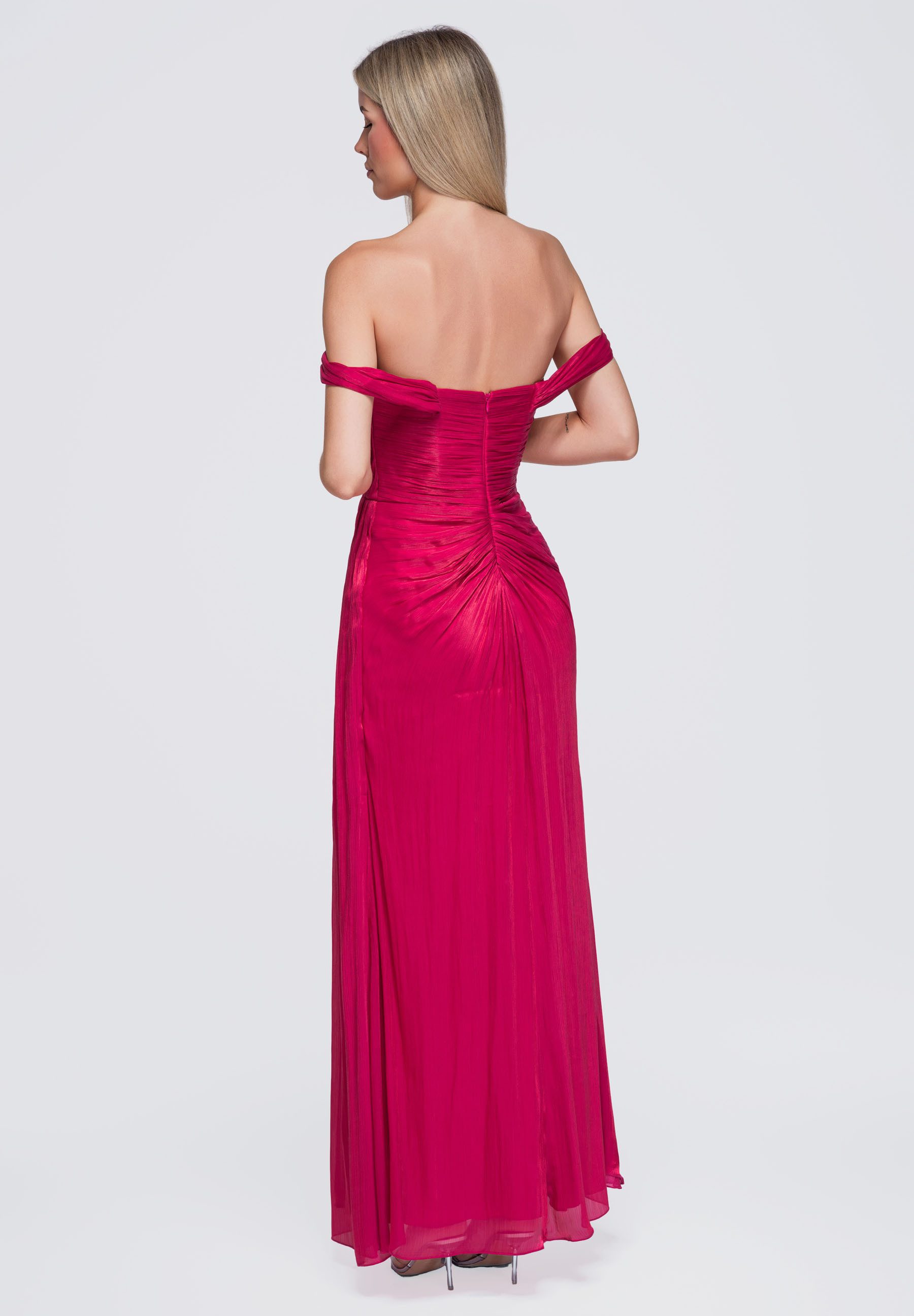 OMBRE Abendkleid Damen Abendkleid Maxi mit Herz-Ausschnitt Fuchsia M (kein Set, 1-tlg)