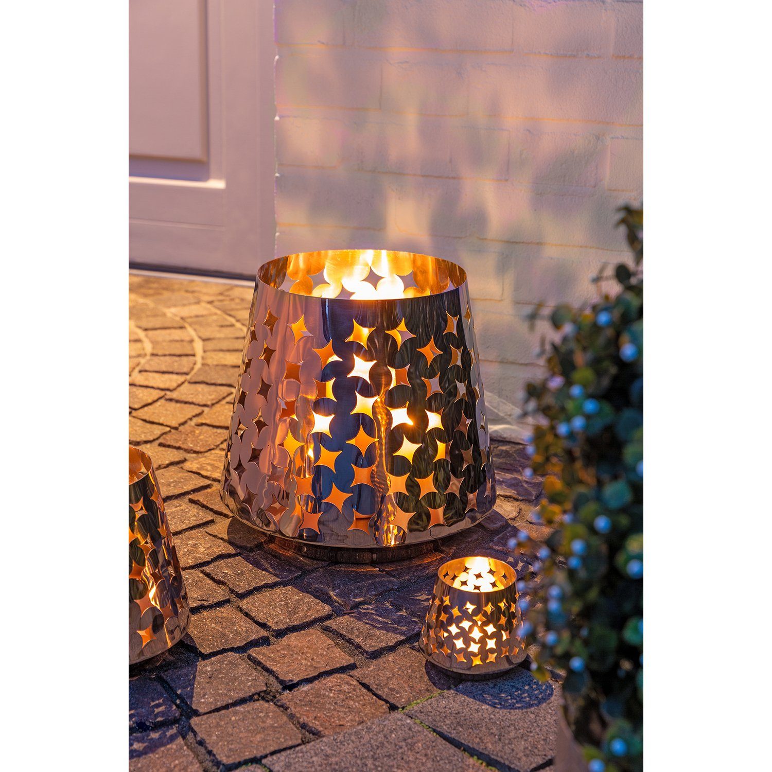 Fink Windlicht Kerzenhalter LUMA (1 St), aus Edelstahl, mit ausgestanzten  Cut-Outs, Aus hochwertig glänzendem Edelstahl | Windlichter