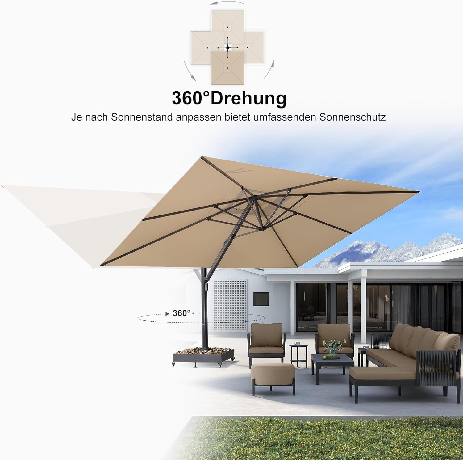 PURPLE LEAF Ampelschirm Rechteckiger Aluminium Terrassenschirm,Groß günstig online kaufen