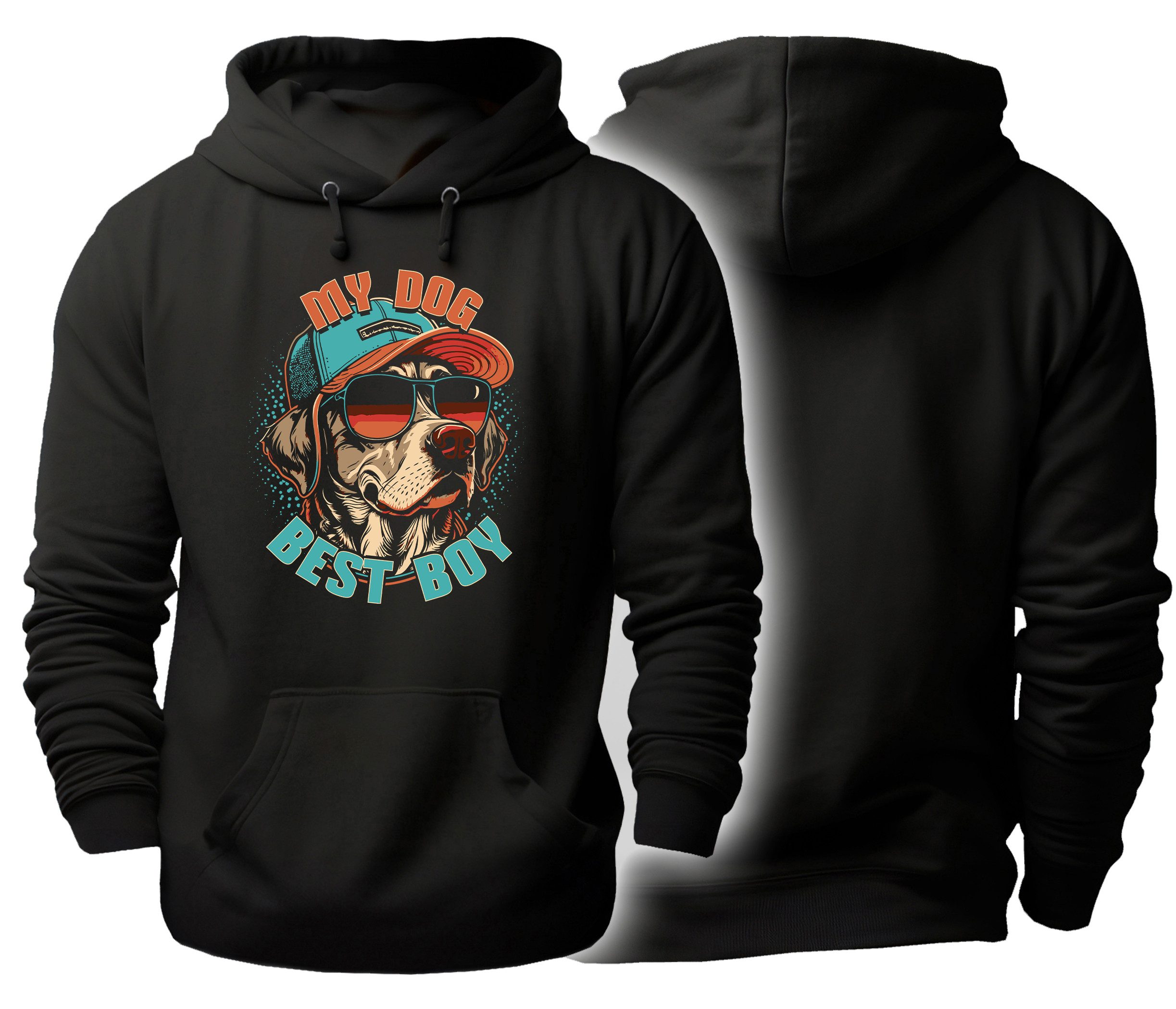 MyDesign24 Hoodie Kapuzen Pullover mit Hunde Motiv Schwarzer Herren und Damen Hoodie Gr.XS i225