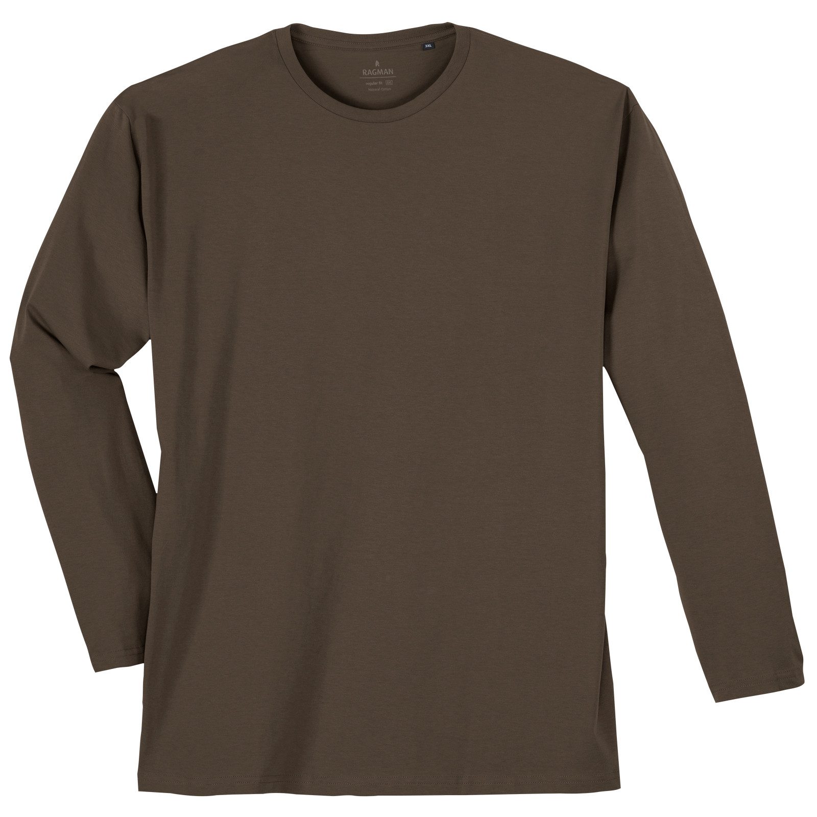 RAGMAN Langarmshirt Ragman Übergrößen Basic-Langarmshirt dunkelbraun